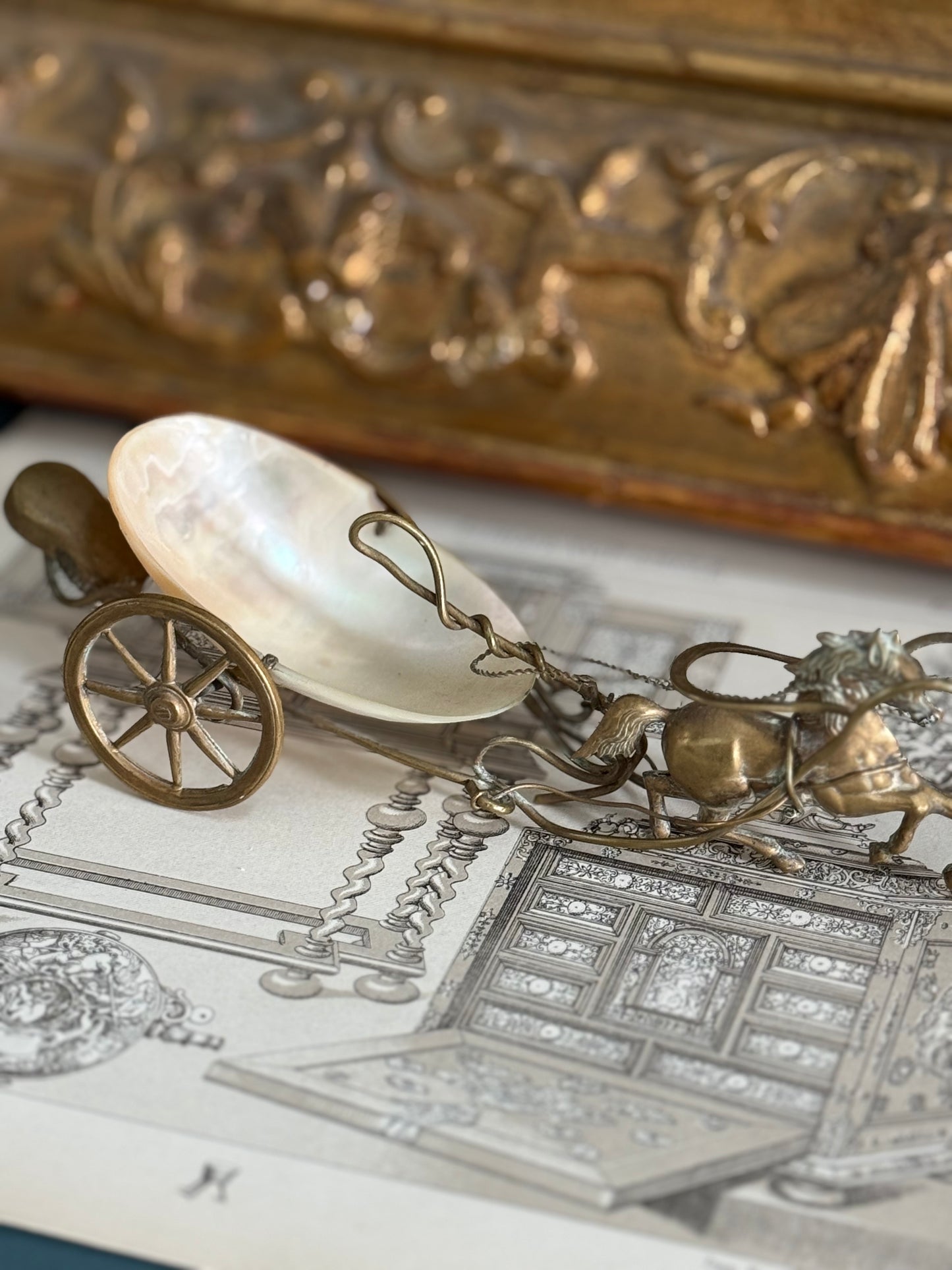 Antique French Palais Figural Sleigh with Horse