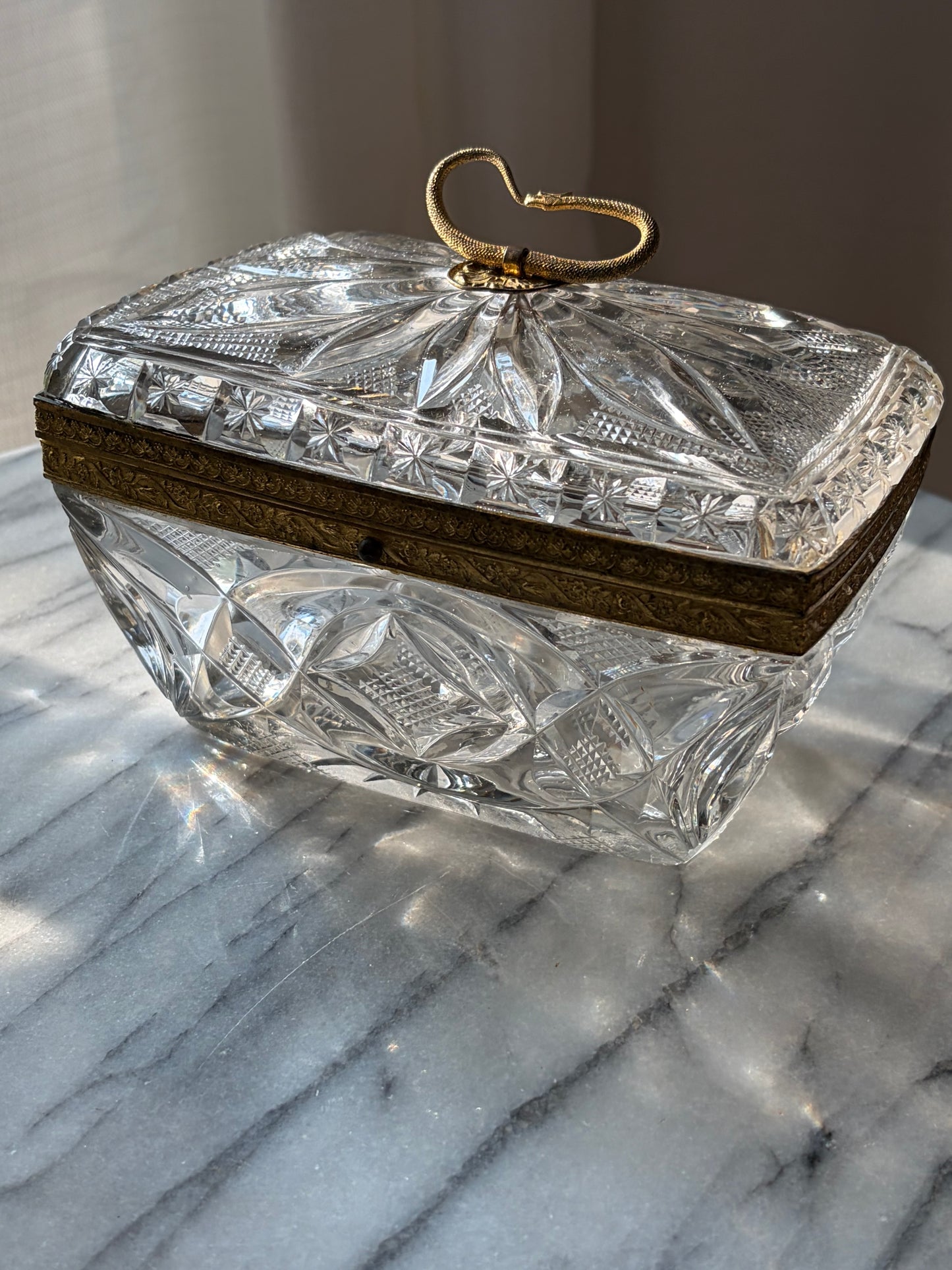 Antique French Crystal Casket with Serpent Handle