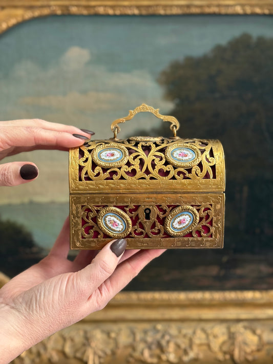 Antique French Bronze Casket with Porcelain Plaques