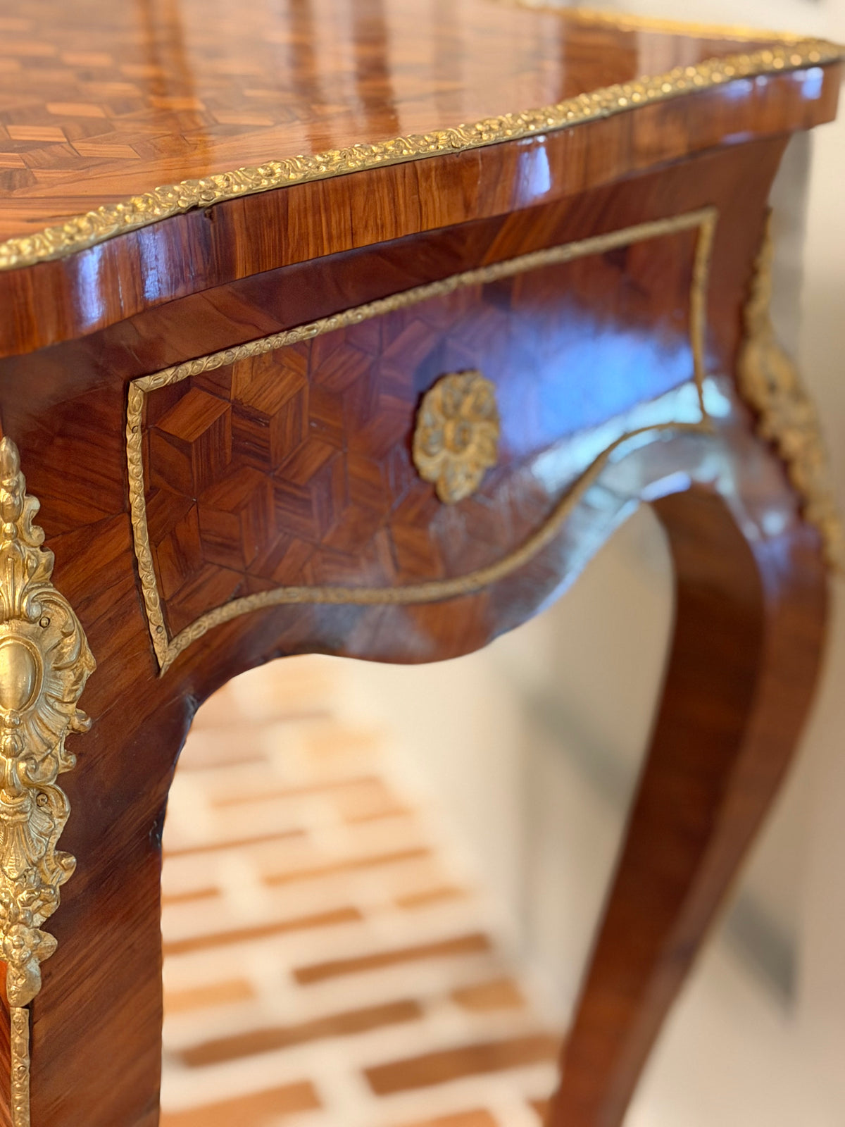 Antique French Kingwood Parquetry Dressing Table with Concealed Mirror | Circa 1870