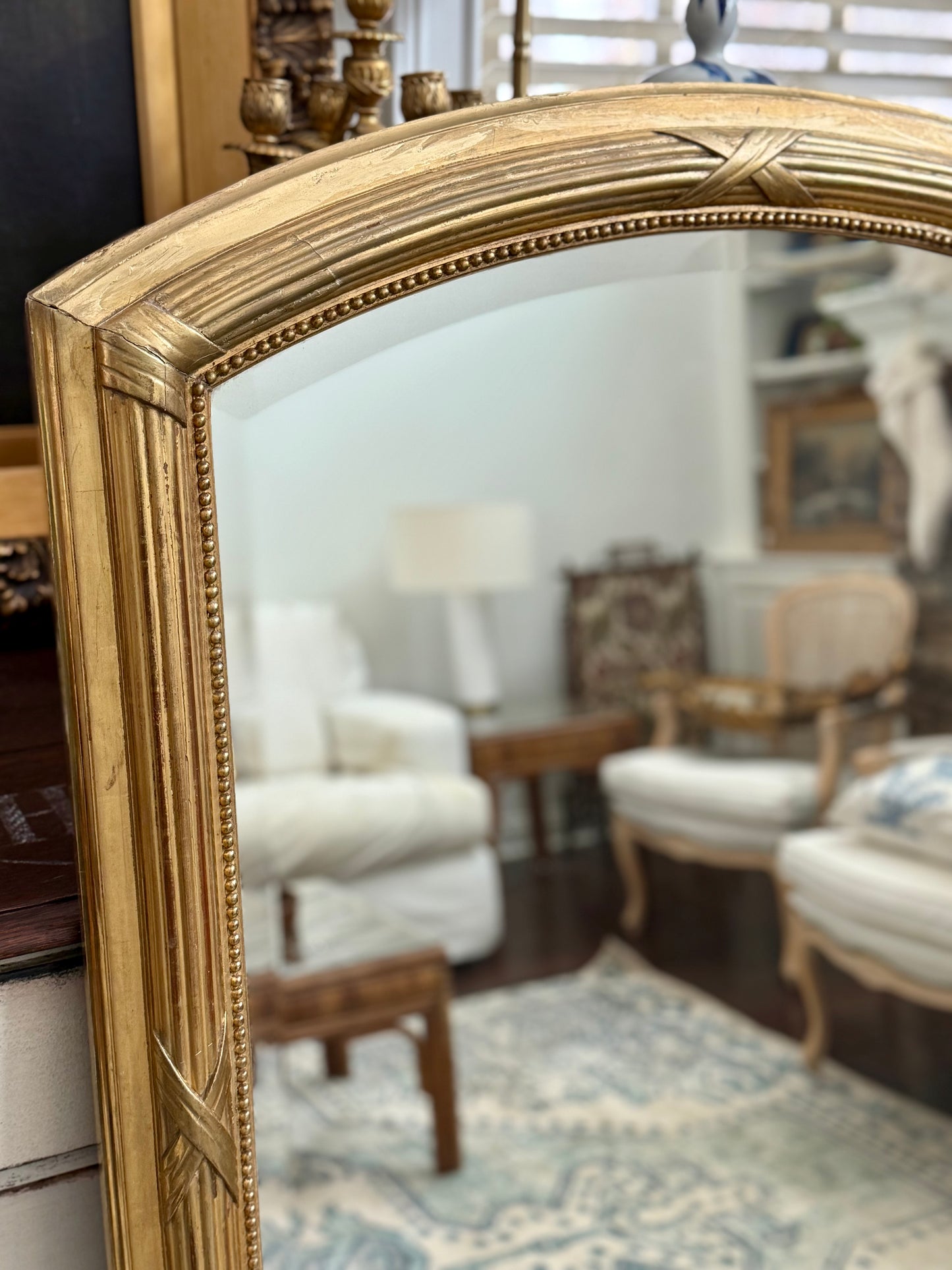 French Louis XVI Style Giltwood Floor Mirror