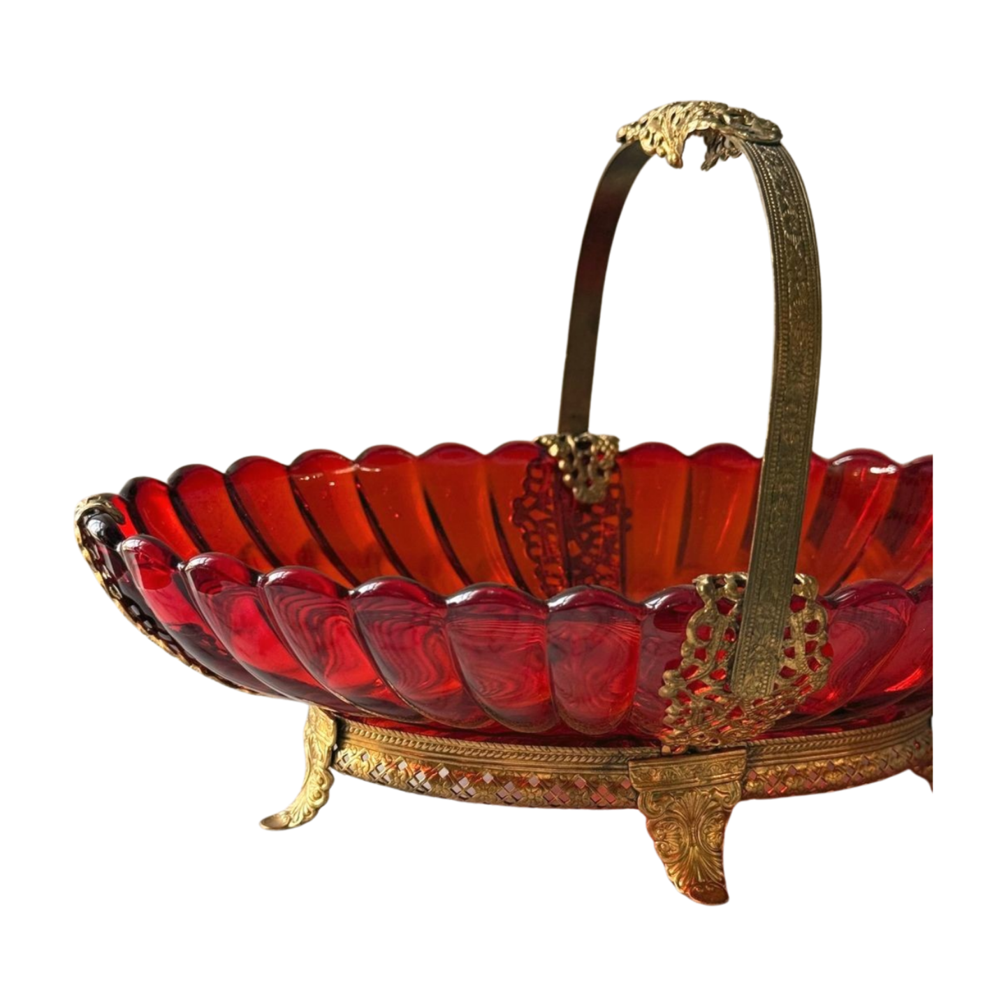 Red Glass & Ormolu Basket