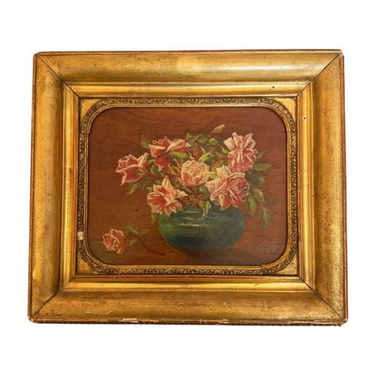 Antique Floral French Oil on Board