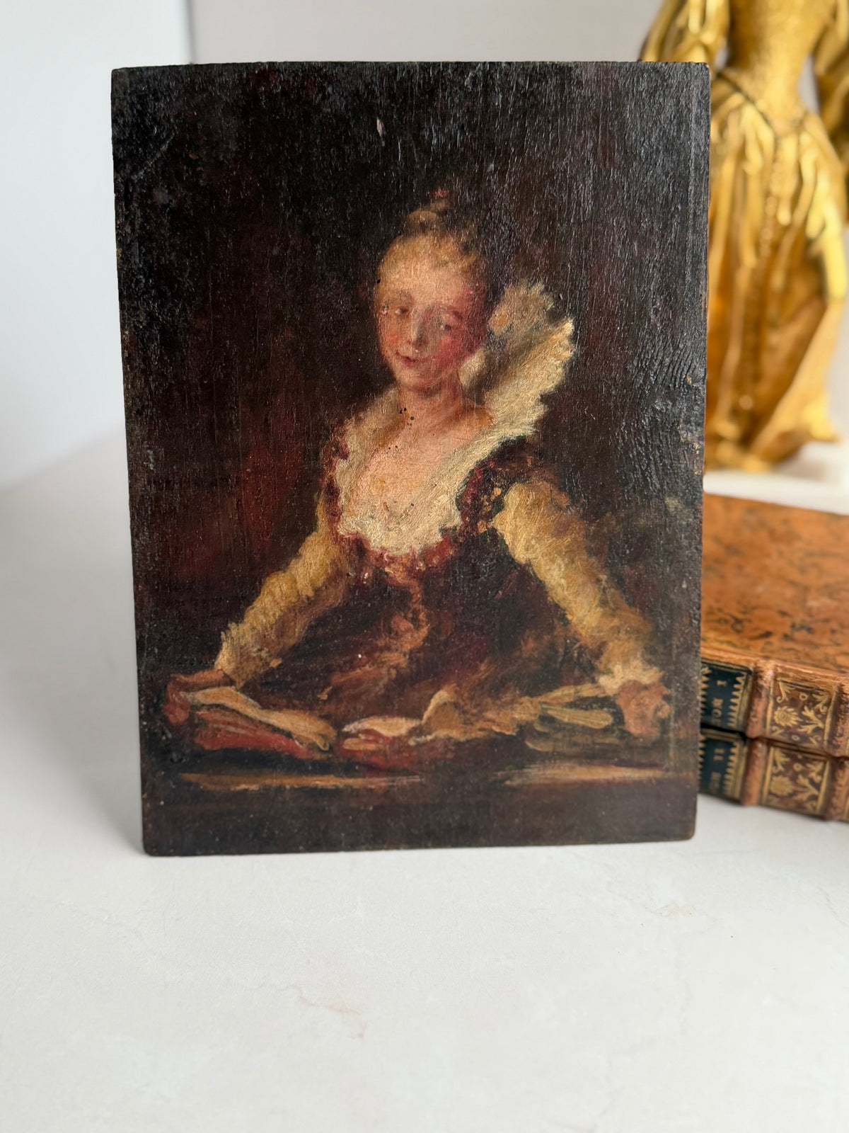 Antique Oil on Board Portrait of Lady