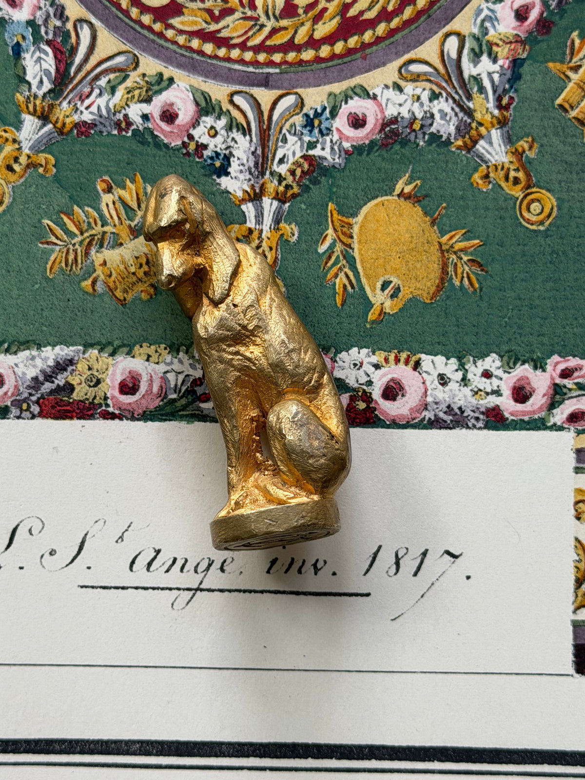 Antique French Gilt Bronze Hound Wax Seal, Signed Meismer