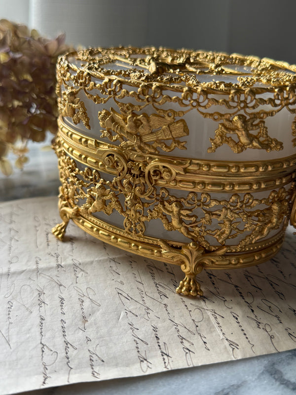 Antique French Opaline & Gilt Bronze Casket