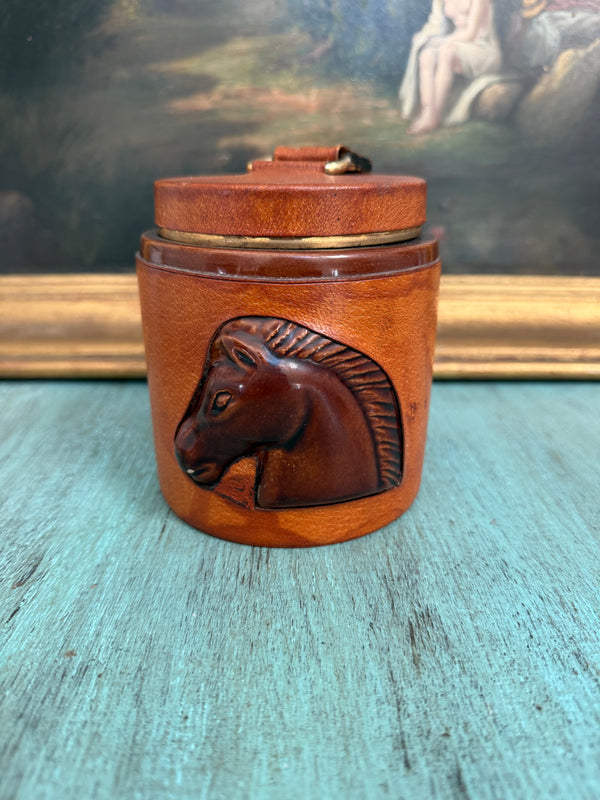 Vintage Leather Cigarette Holder Equestrian Motif