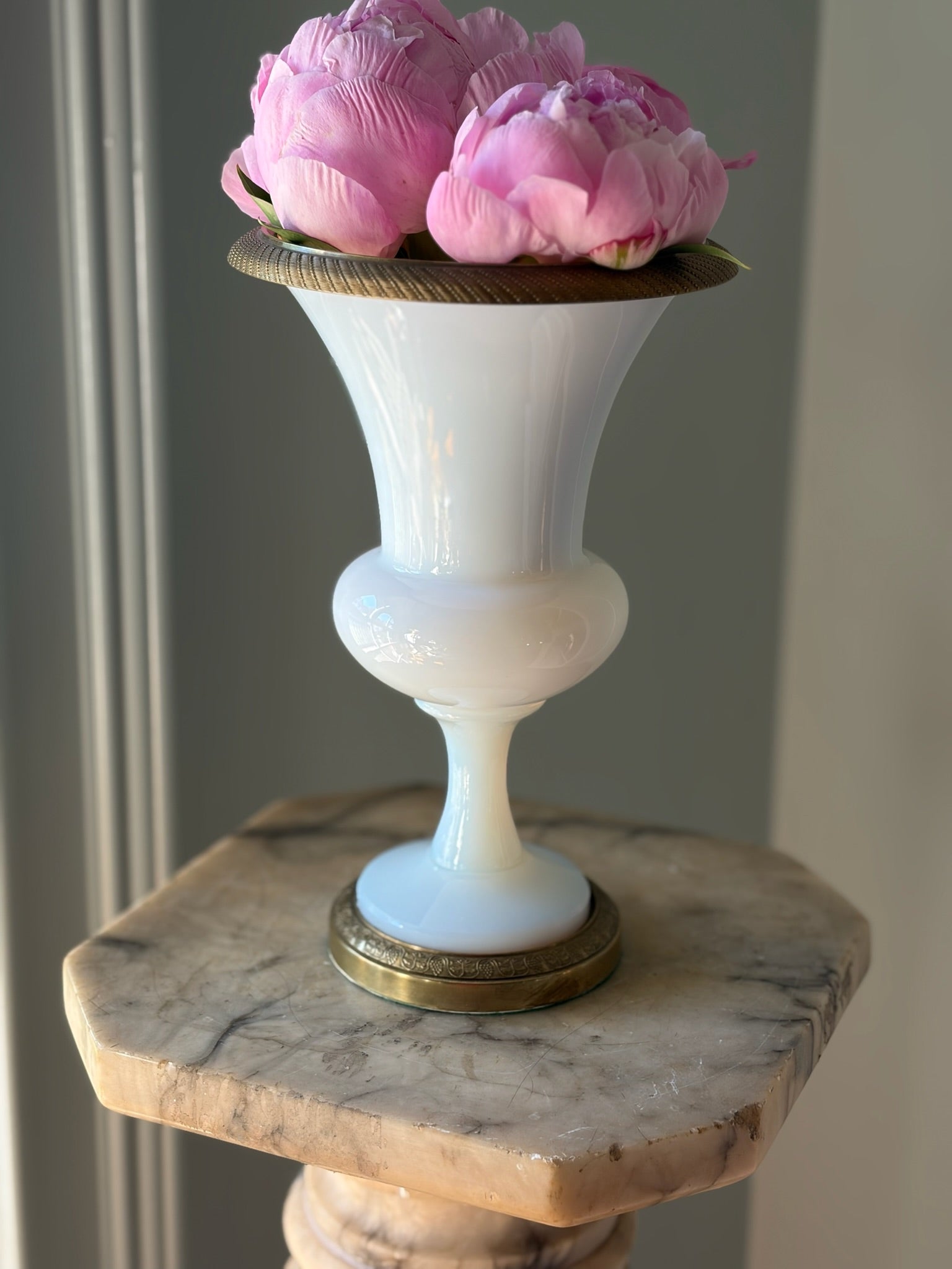 White Opaline Vase with Gilt Bronze