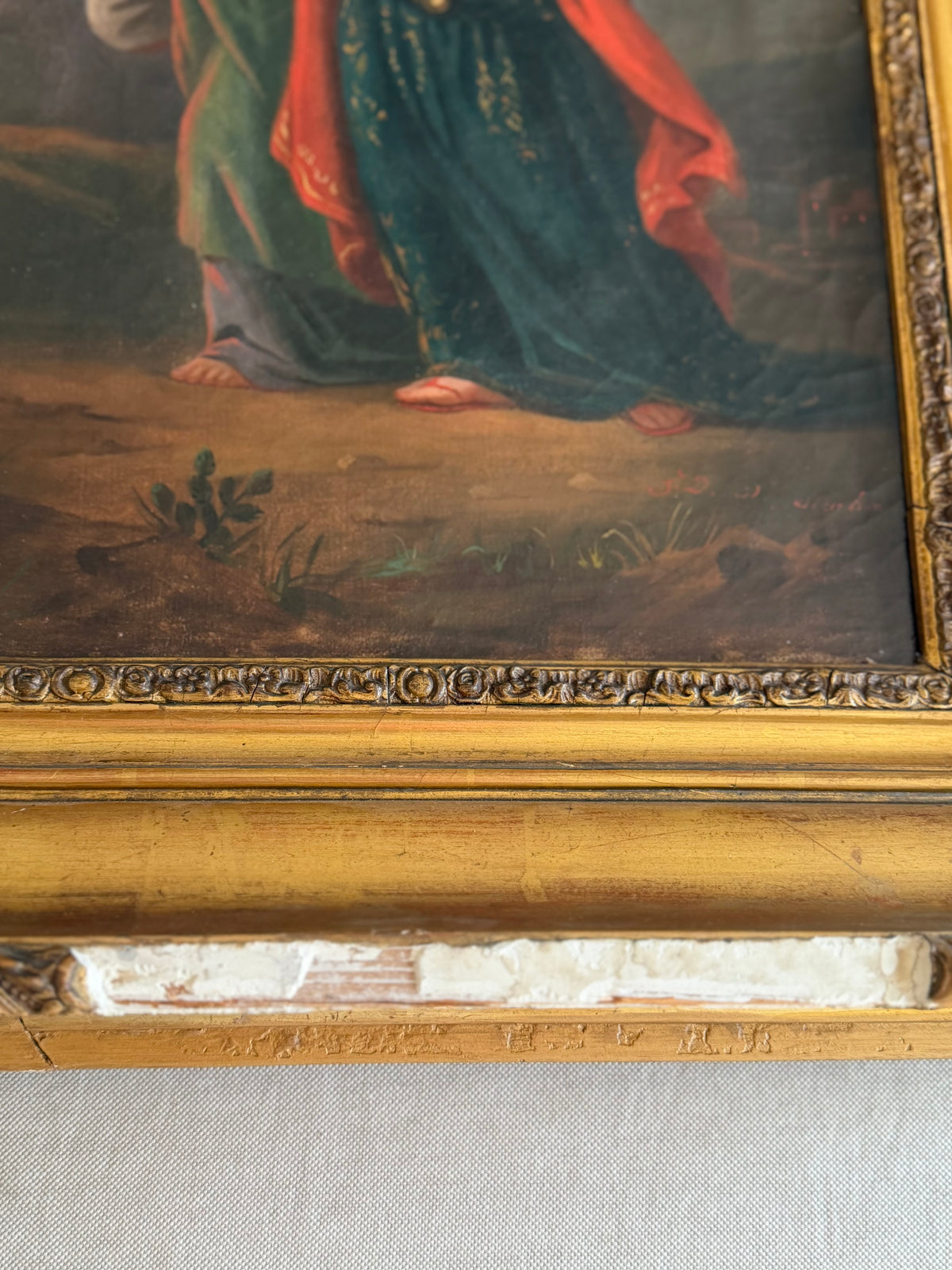 Antique Figural Oil Painting in Gilt Frame