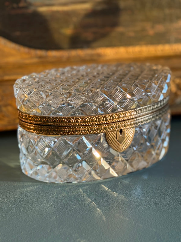 Antique French Cut Crystal Jewelry Casket with Gilt Bronze Mounts