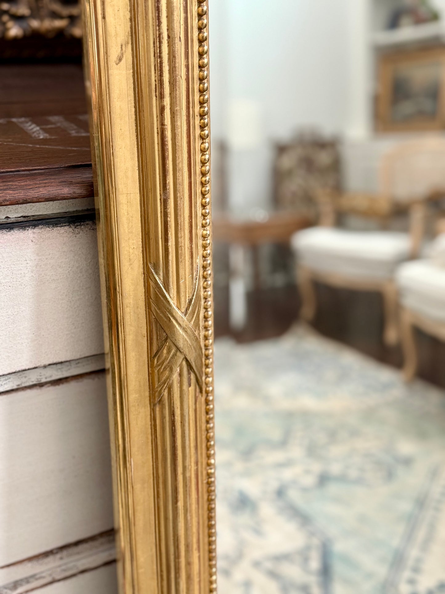 French Louis XVI Style Giltwood Floor Mirror