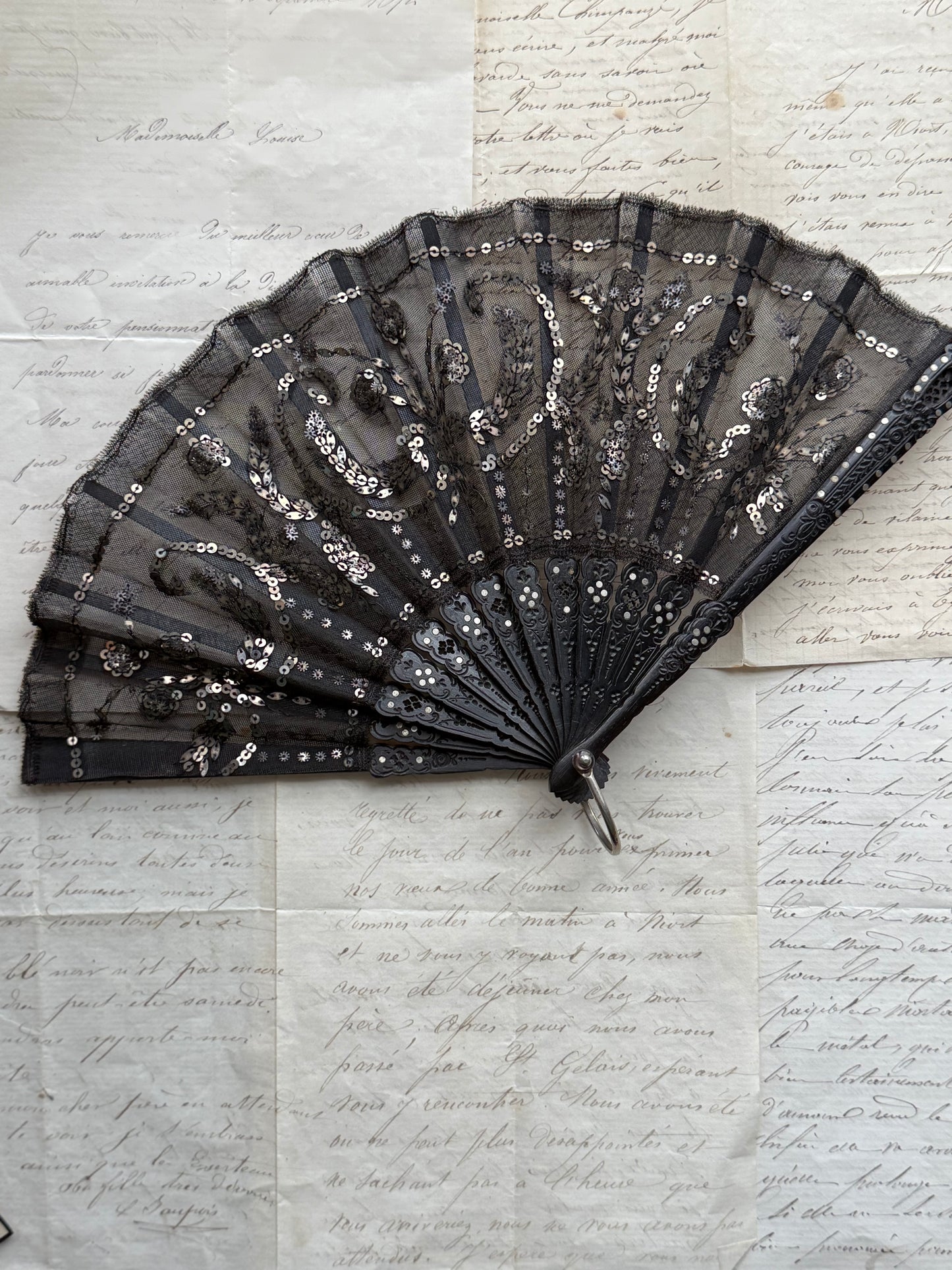 Vintage Black Sequin Hand Fan