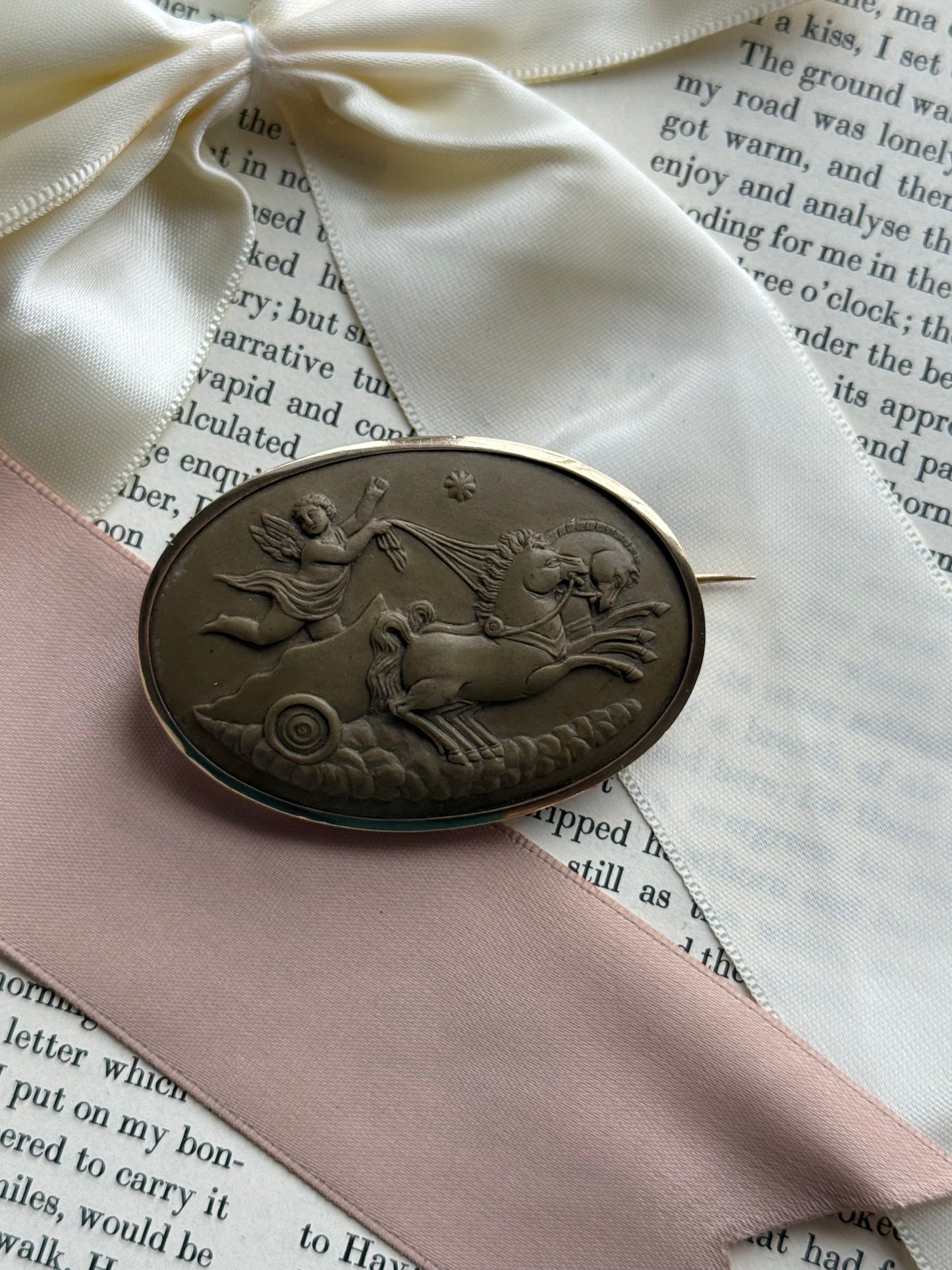 18K Gold Antique Lava Cameo Brooch