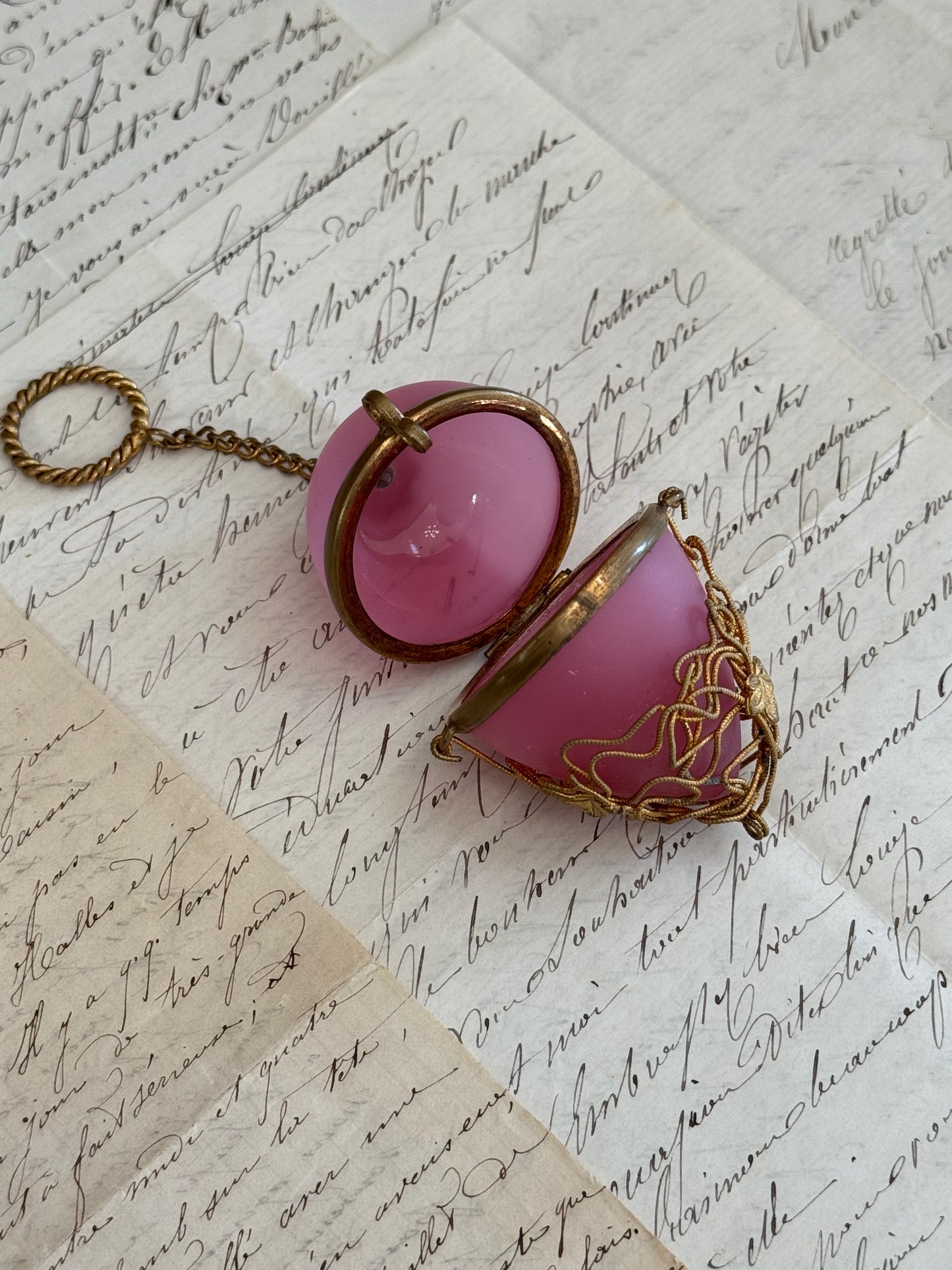 French Pink Opaline Egg Casket