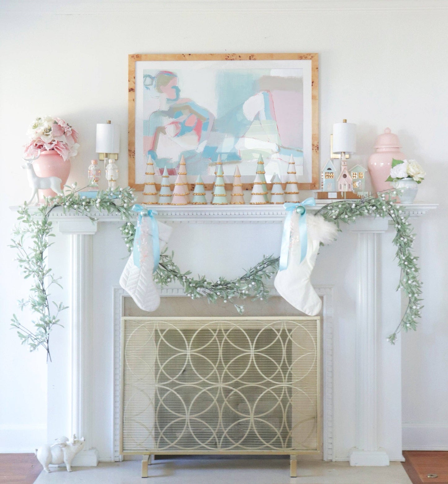 White Tiered Christmas Trees with 22K Gold Brushstroke Accent: Small