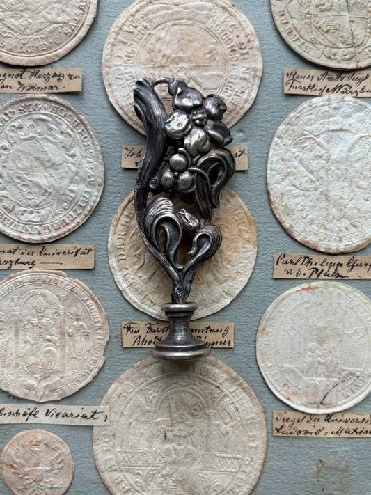 Antique French Wax Seal — Art Nouveau, Ornate Floral Handle, Blank Seal Face