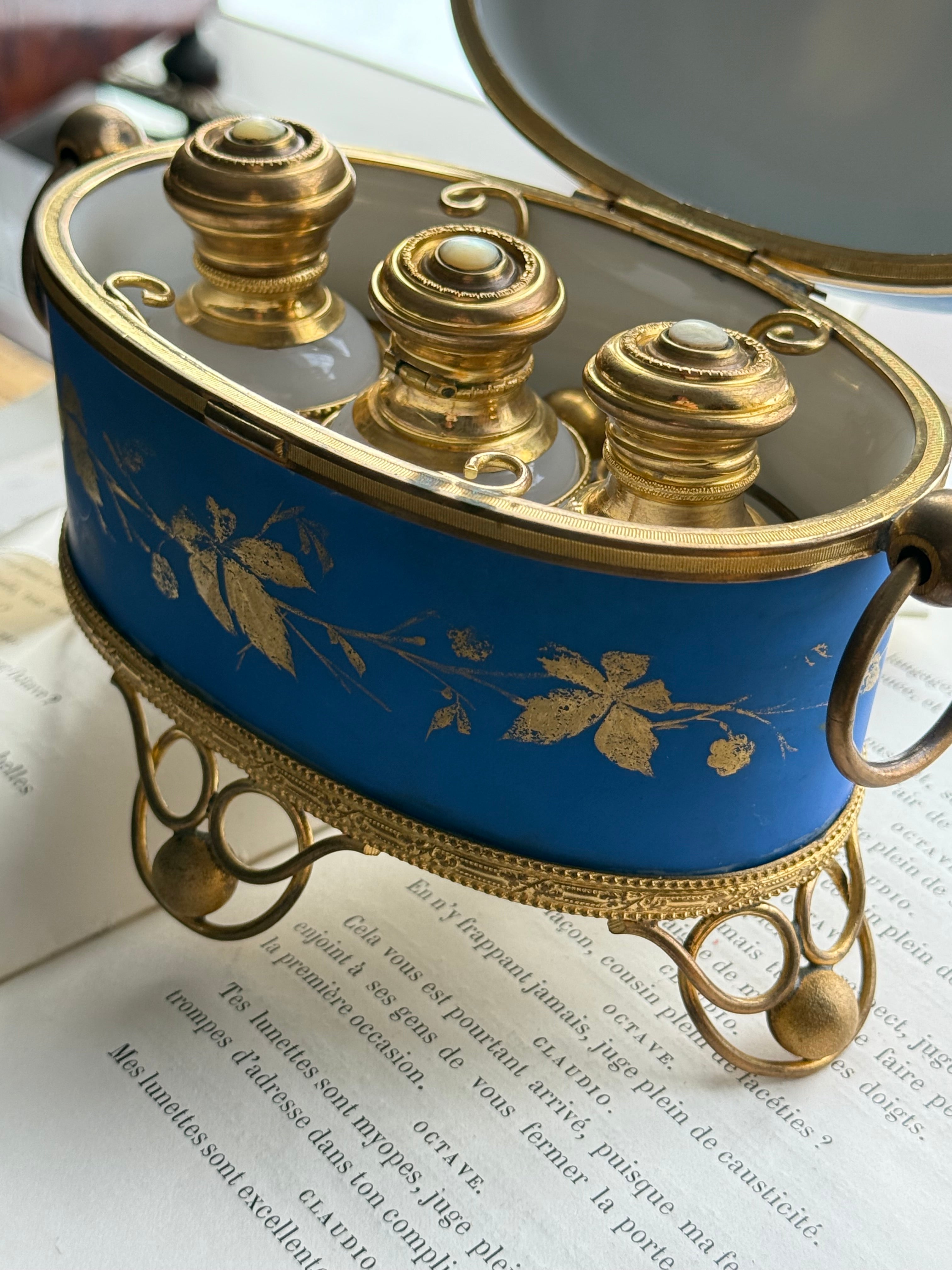 French Perfume Casket with Opaline Bottles
