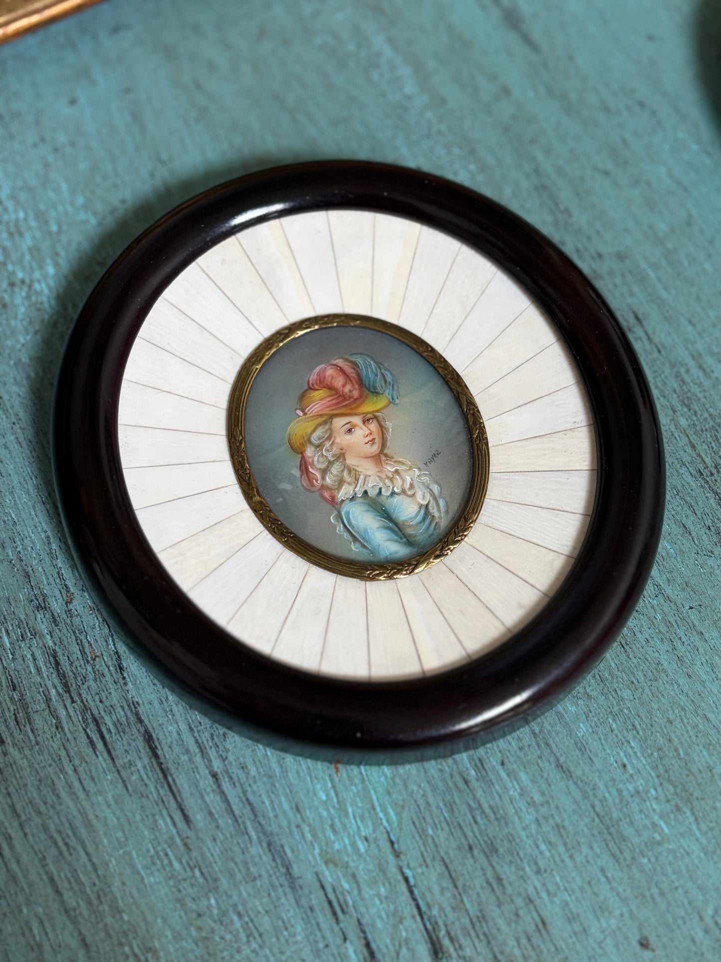 Antique French Hand-Painted Portrait
