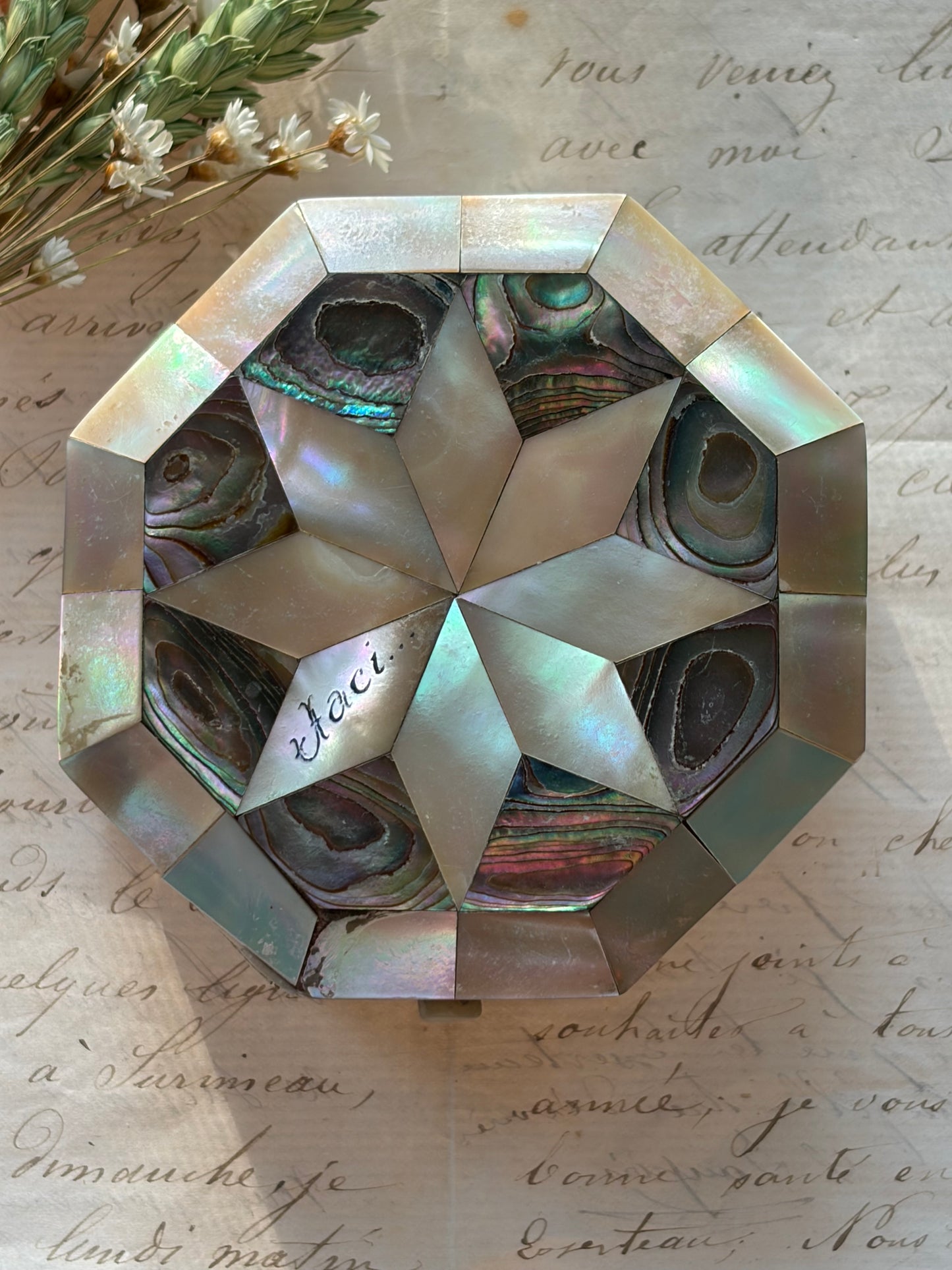 Antique Mother of Pearl & Abalone Shell Box