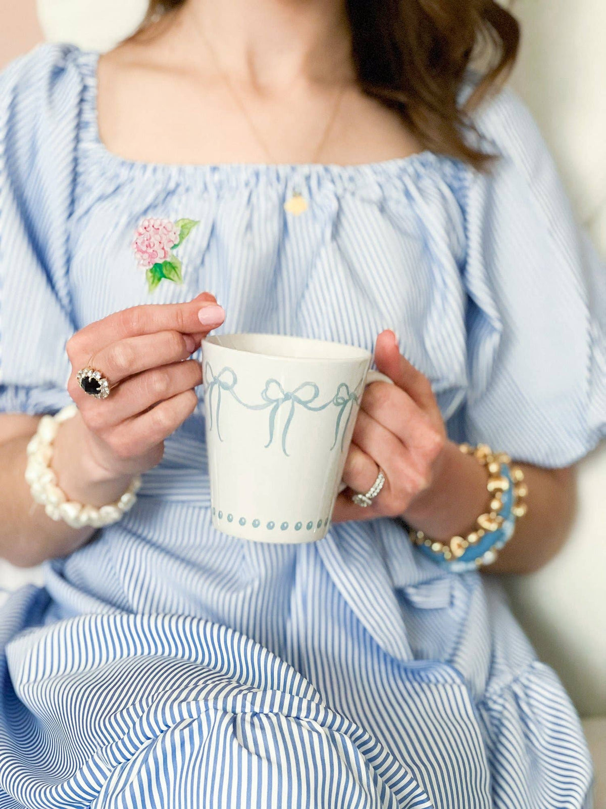 French Blue Bows Watercolor Latte Mug, view 4