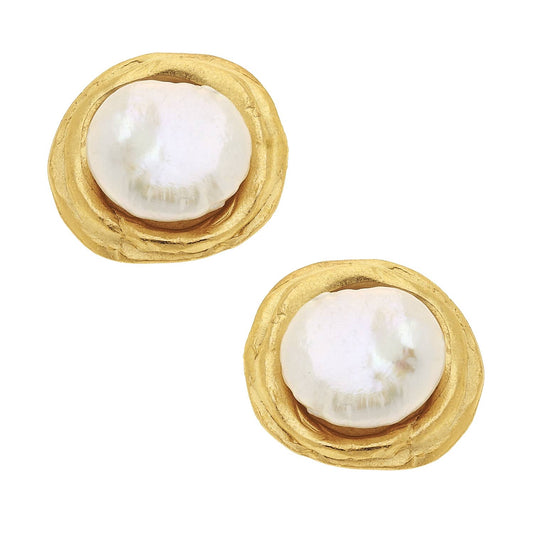 Gold  Pearl Pierced Earrings