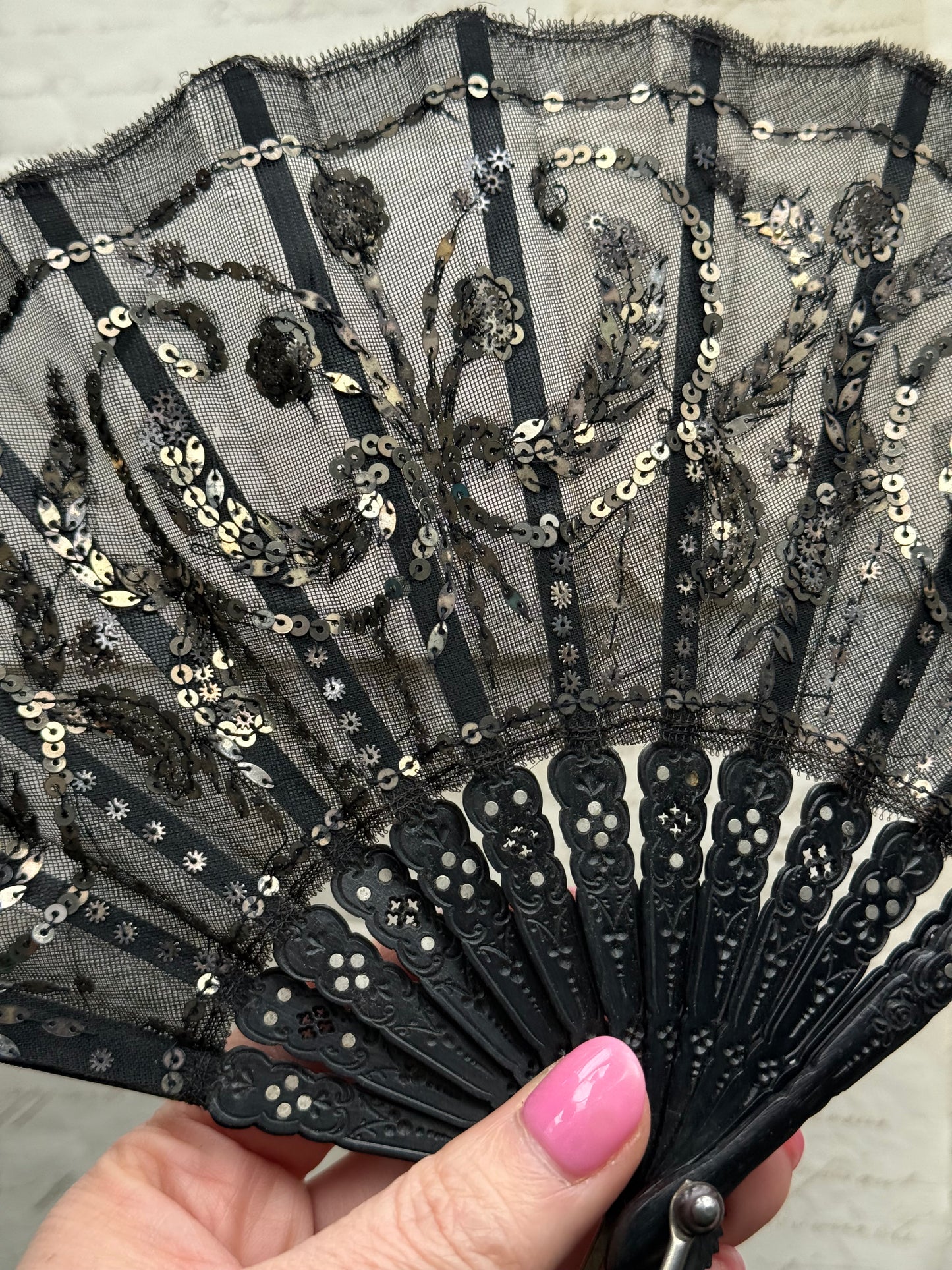 Vintage Black Sequin Hand Fan
