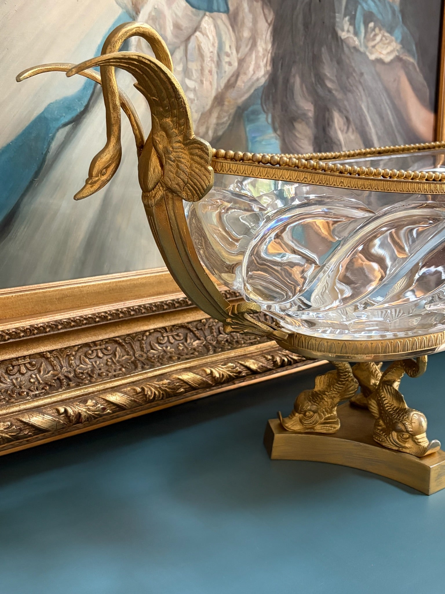 Large French Cristal Frères Swan Centerpiece Bowl
