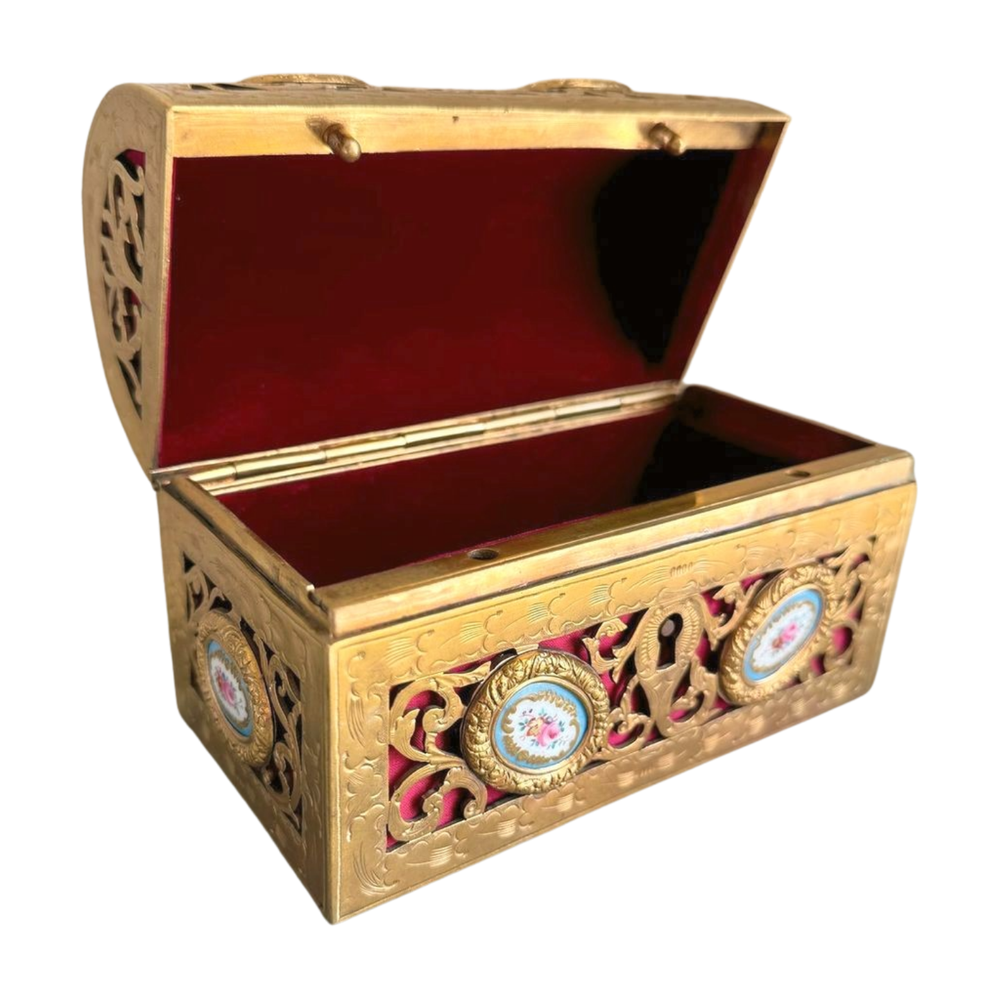 Antique French Bronze Casket with Porcelain Plaques