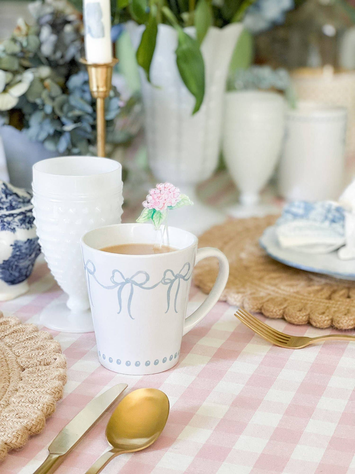 French Blue Bows Watercolor Latte Mug