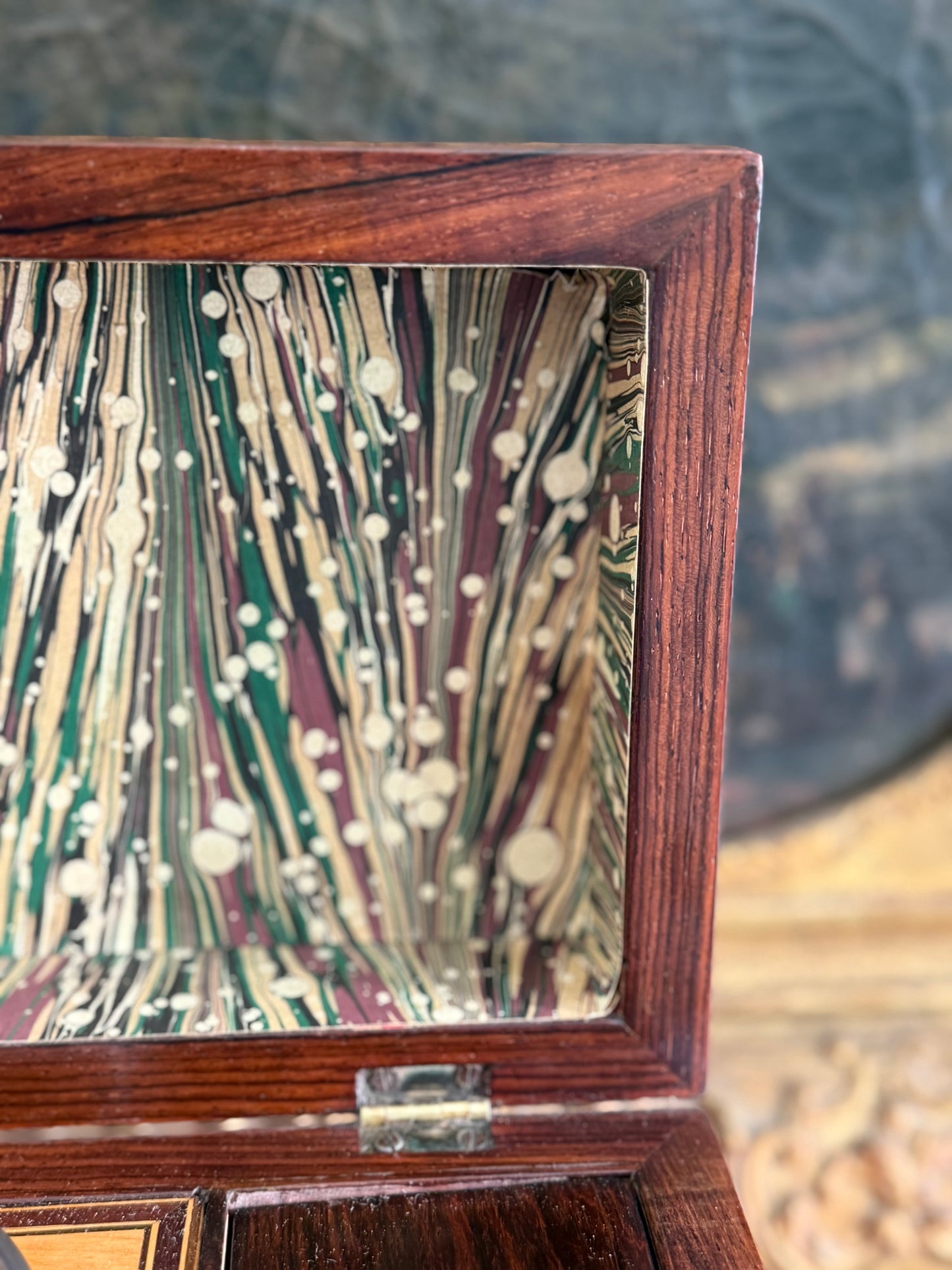 Antique English Tea Caddy with Cut Glass Bowl