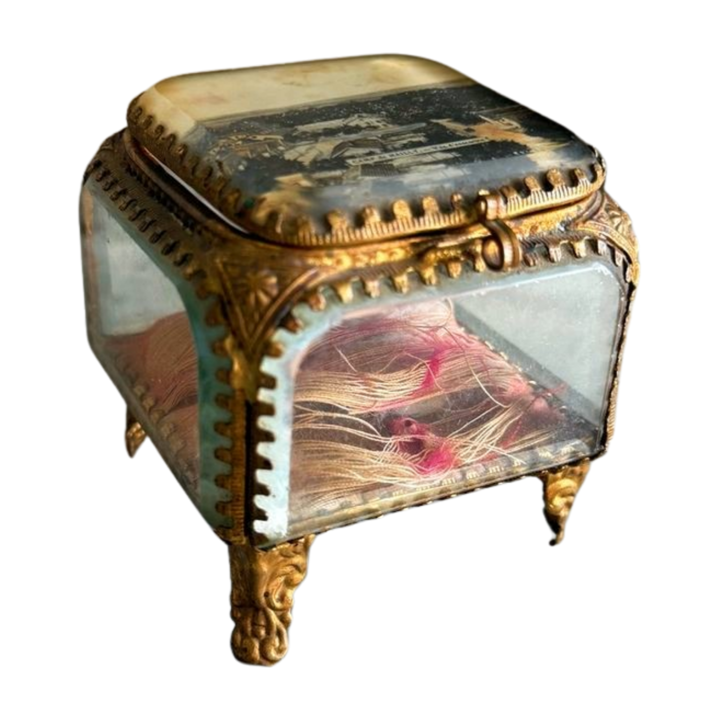 Antique French Glass Casket with Camp de Mailly Lid Scene