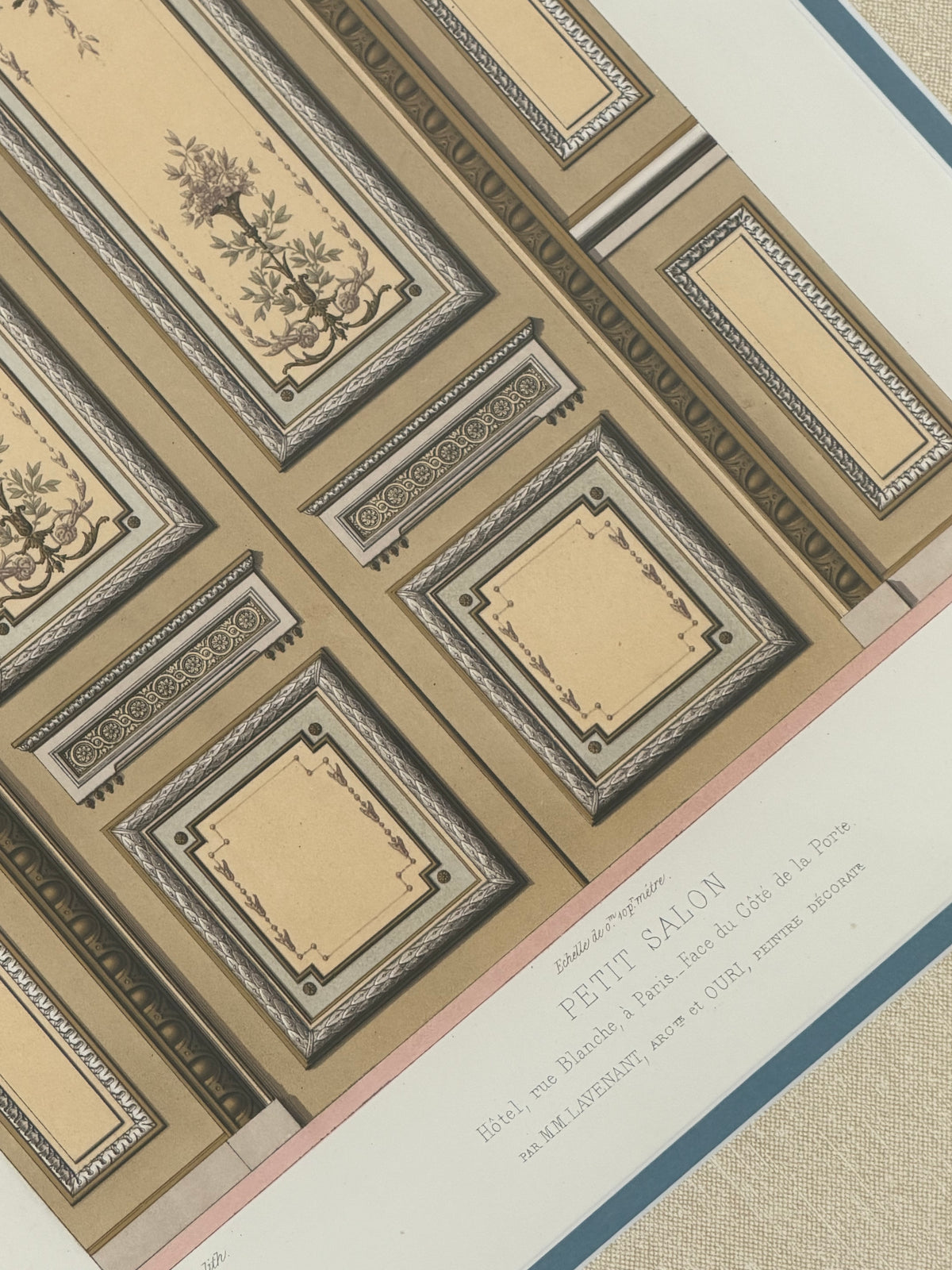 Antique French Architectural Chromolithograph – Petit Salon – Custom Framed
