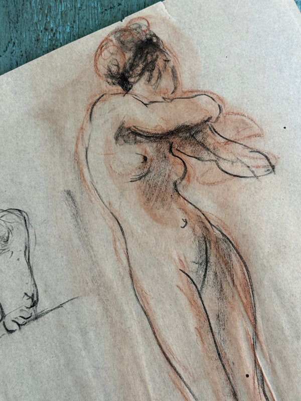Antique French Figure Study | Graphite & Sanguine on Paper