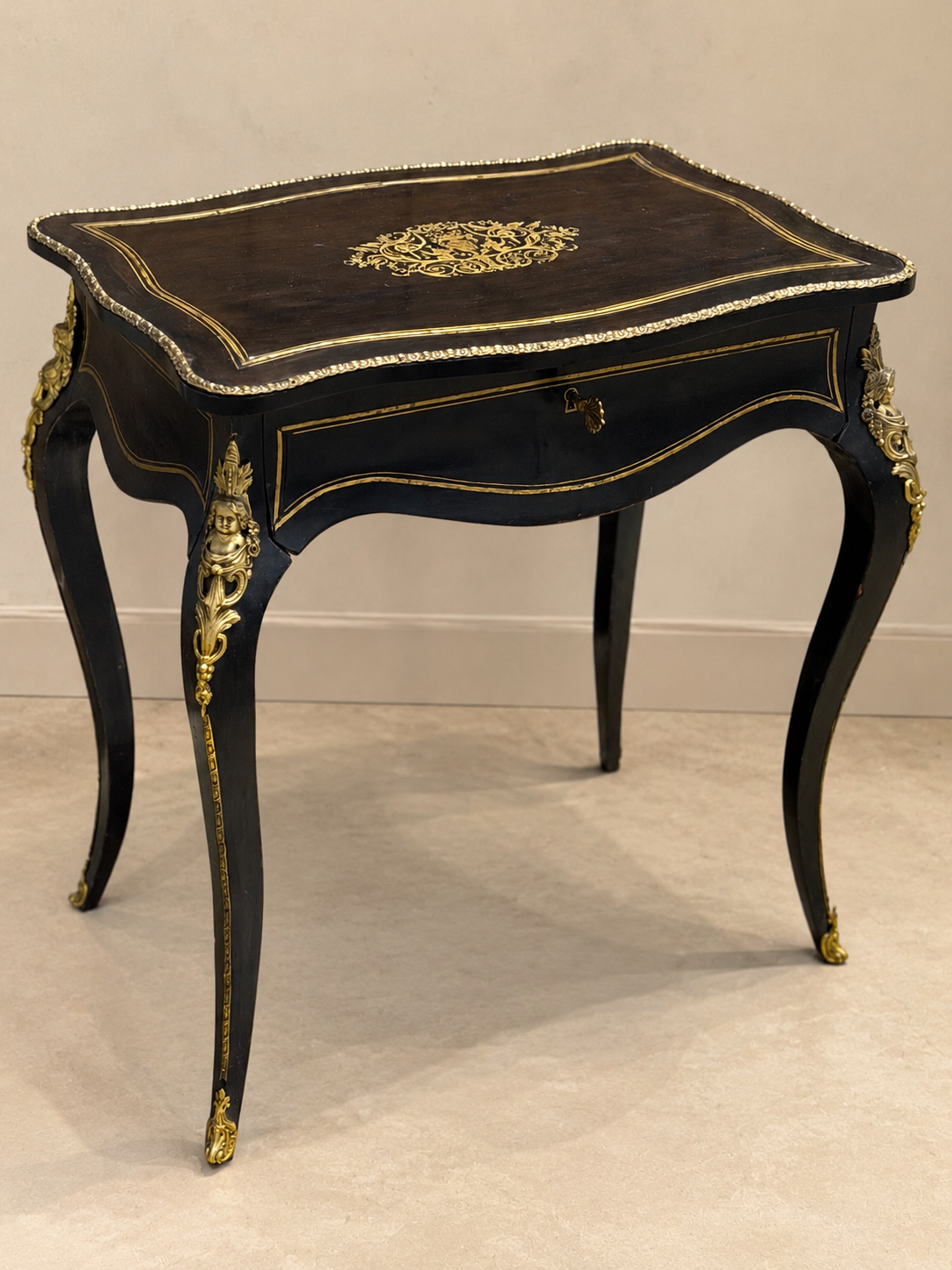 19th Century French Antique Dressing Table with Concealed Mirror & Leather Writing Surface | Circa 1870