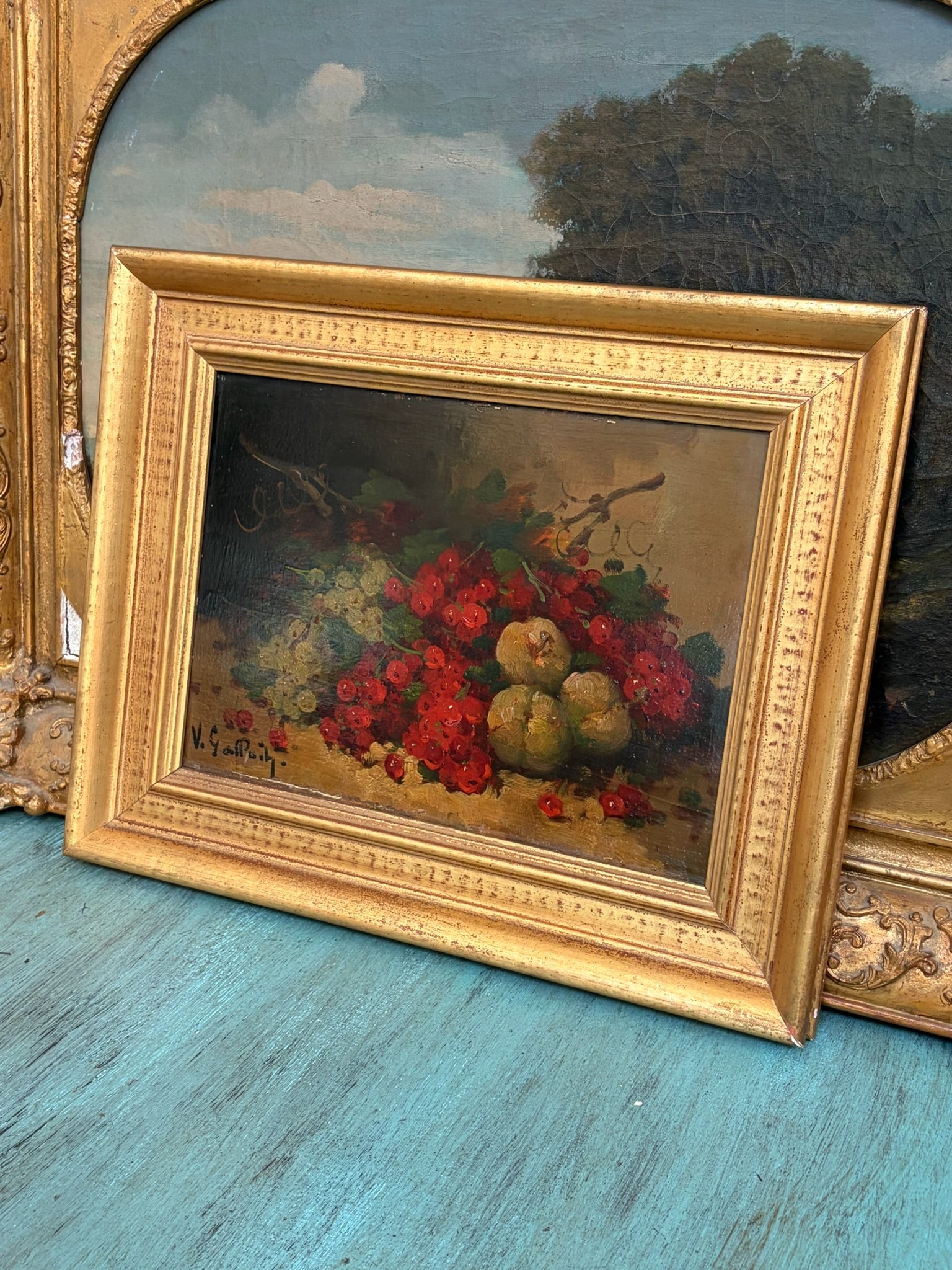 Antique 19th-Century French Still Life Painting, Signed V. Geoffroy