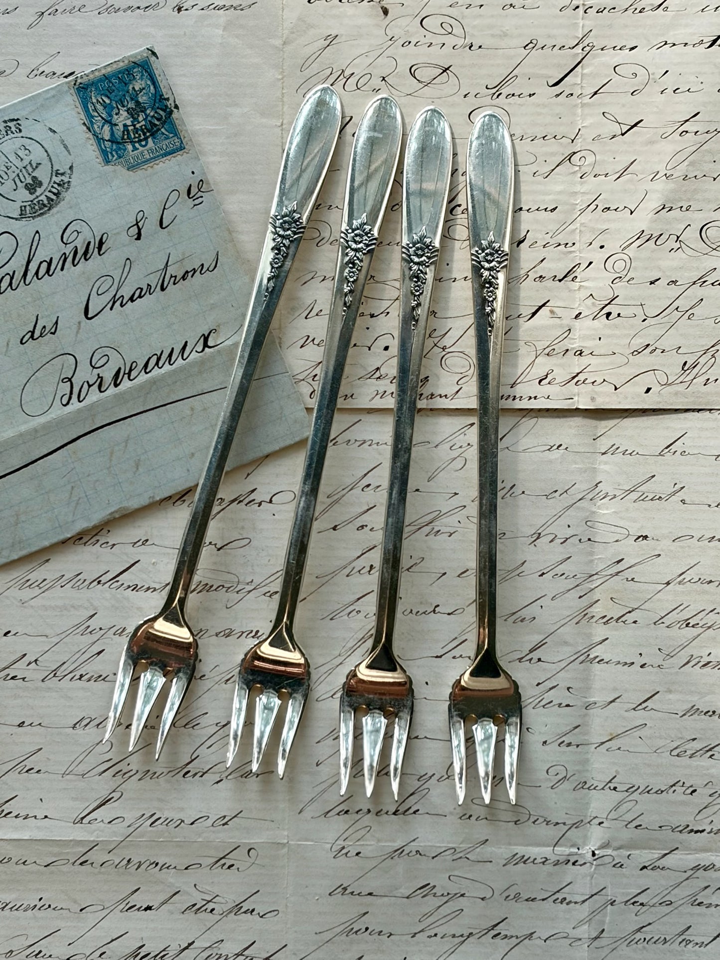 Carleton Silver Plate Cocktail Forks, Set of 4