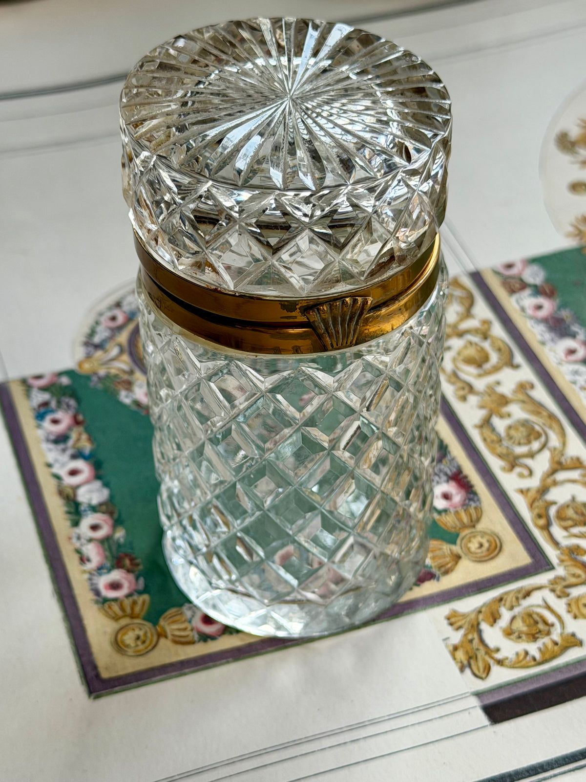Antique French Cut Crystal Casket with Gilt Mounts