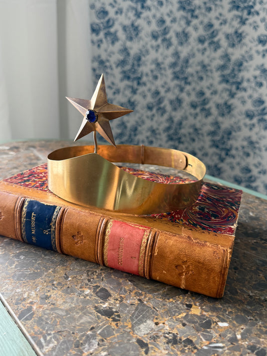 Antique Gilt Star Crown with Blue Stone Accent