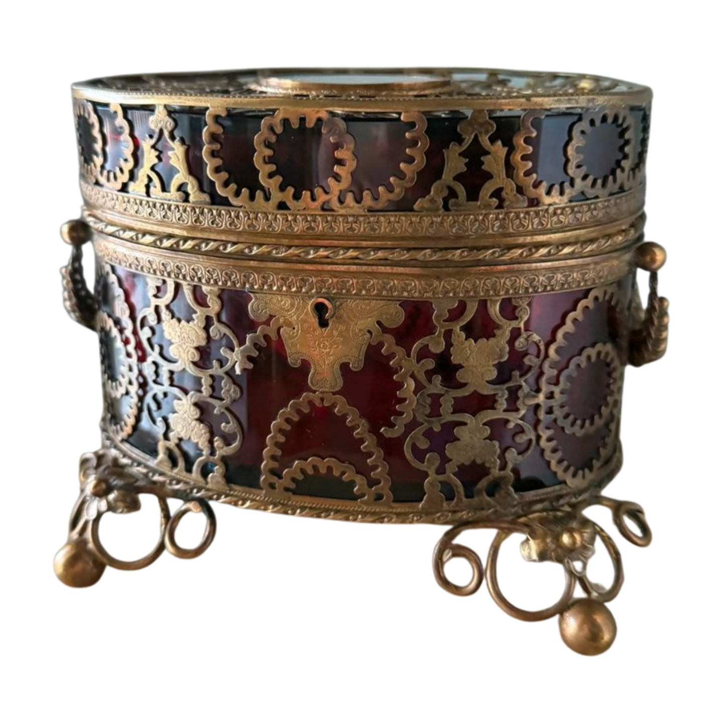 Antique French Ruby Glass Jewelry Casket