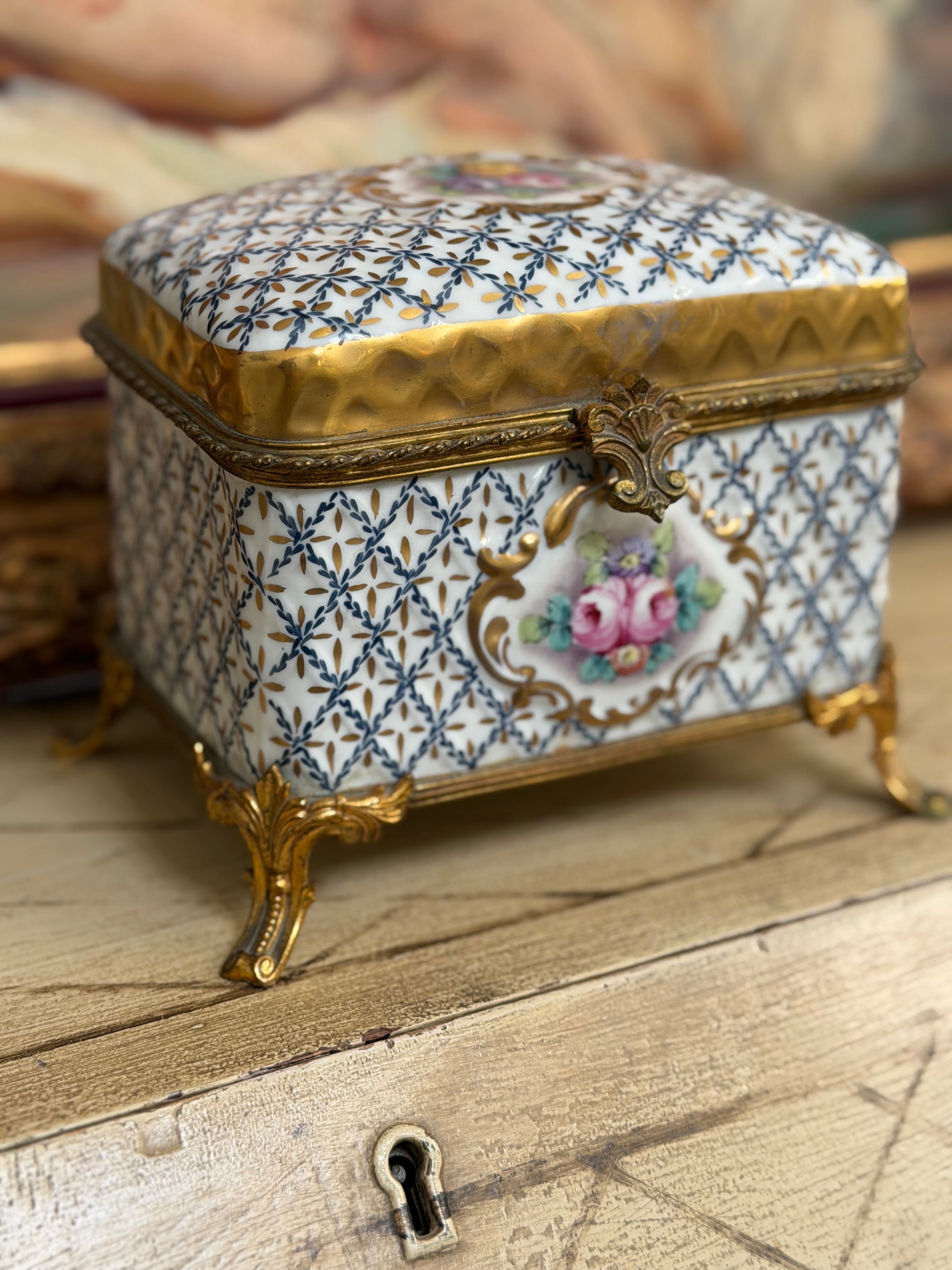 19th Century French Porcelain & Bronze Casket