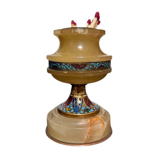Antique Onyx and Champlevé Enamel Holder