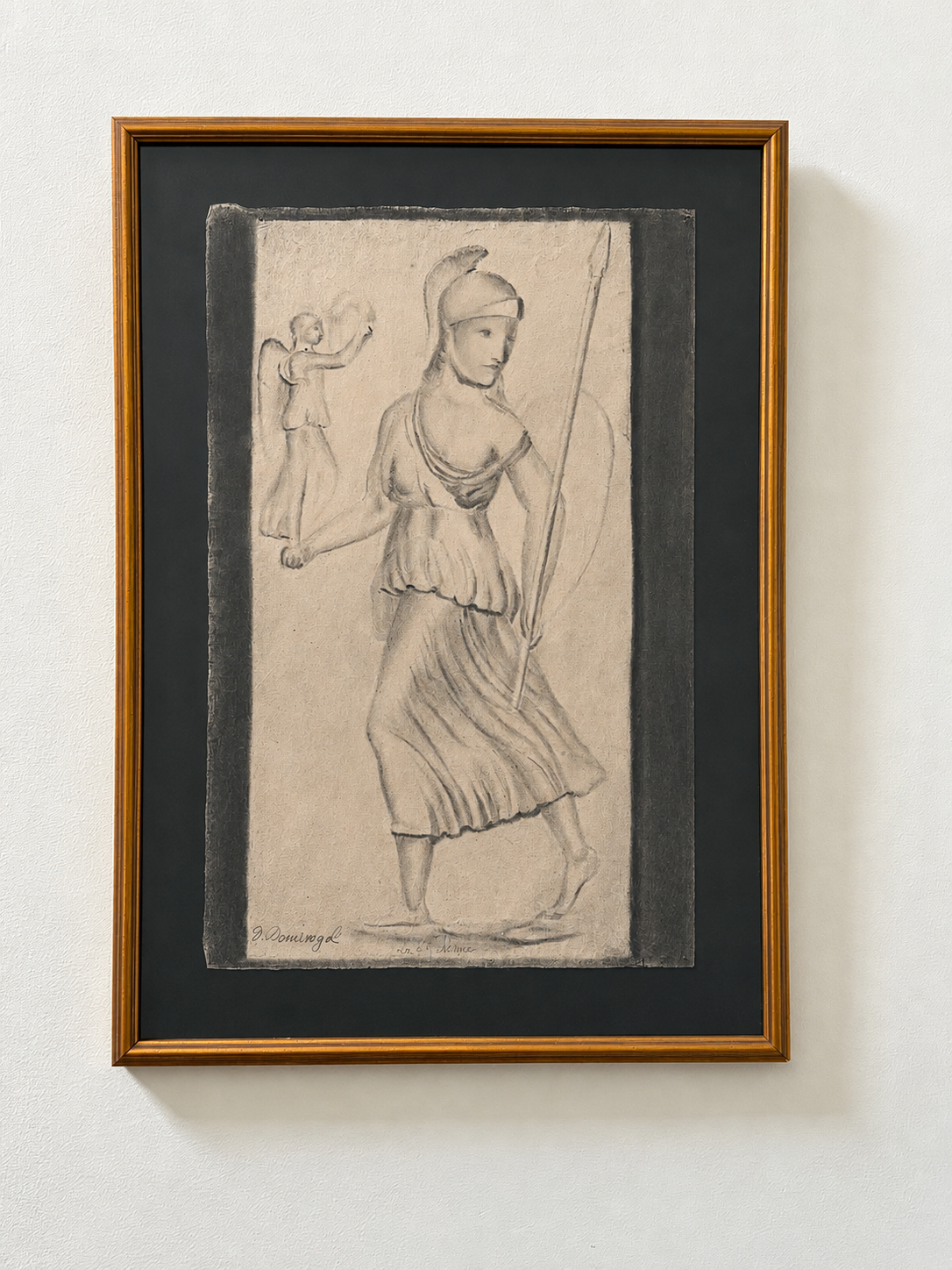 Antique French Academic Charcoal Drawing — Classical Figure, Signed, Mid-19th Century, Custom Framed with Conservation Glass
