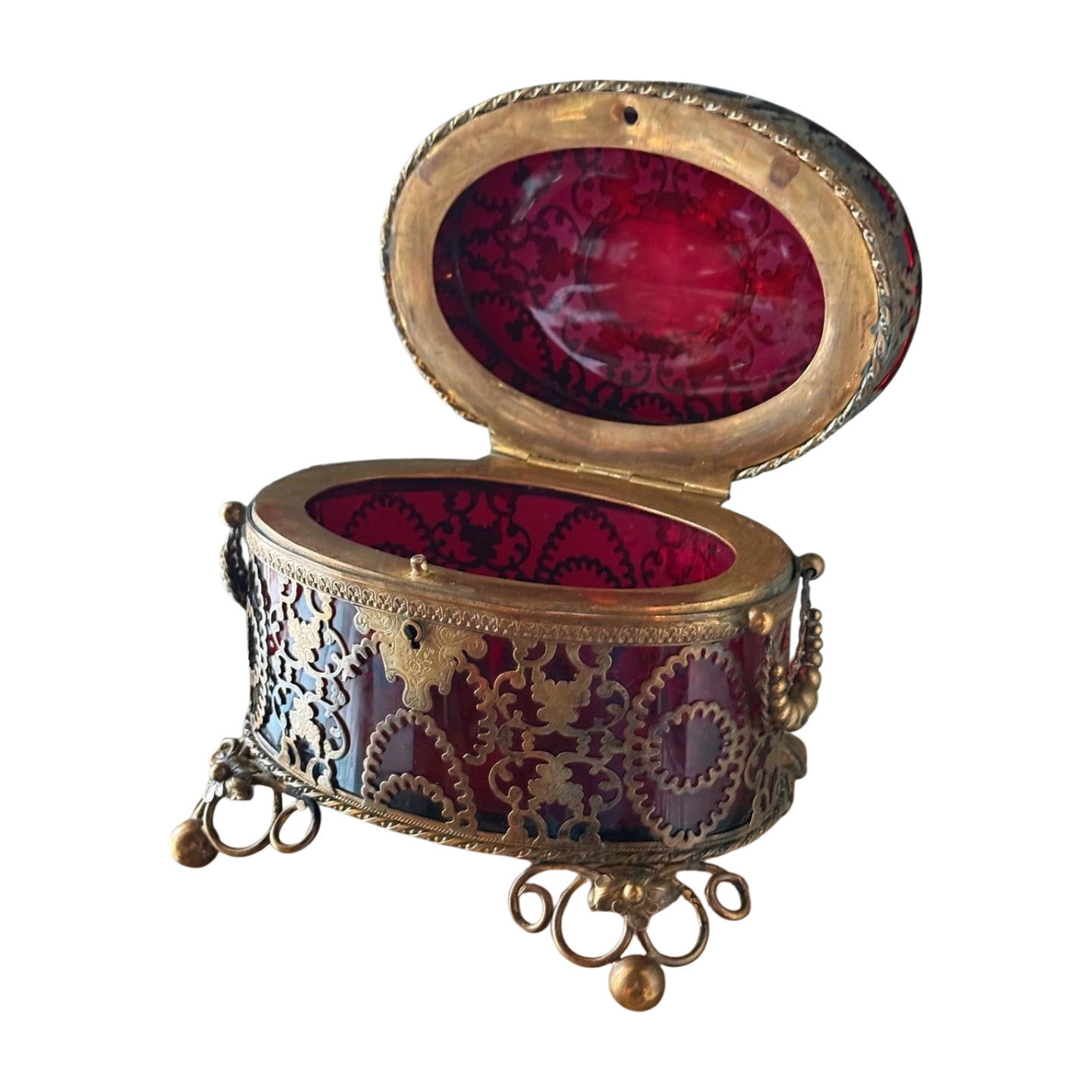 Antique French Ruby Glass Jewelry Casket