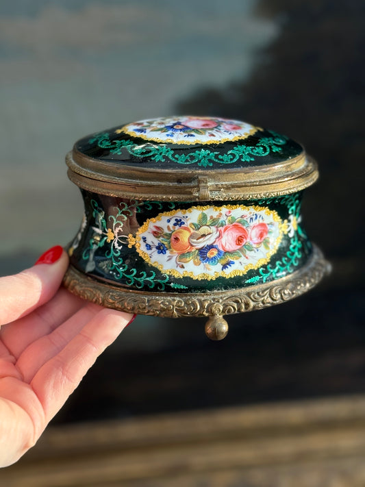 Antique French Painted Enamel Jewelry Box