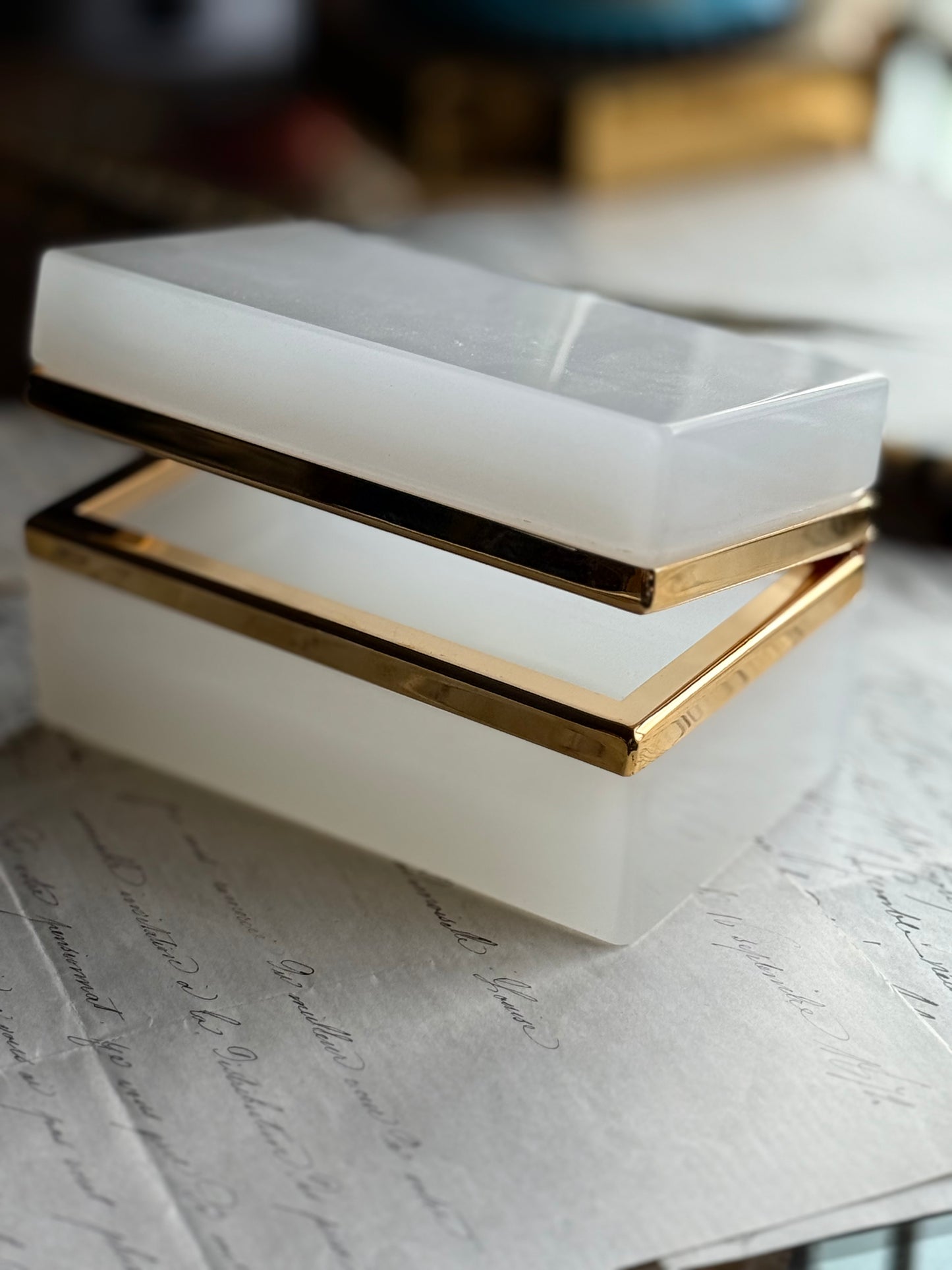 Vintage White Opaline Casket