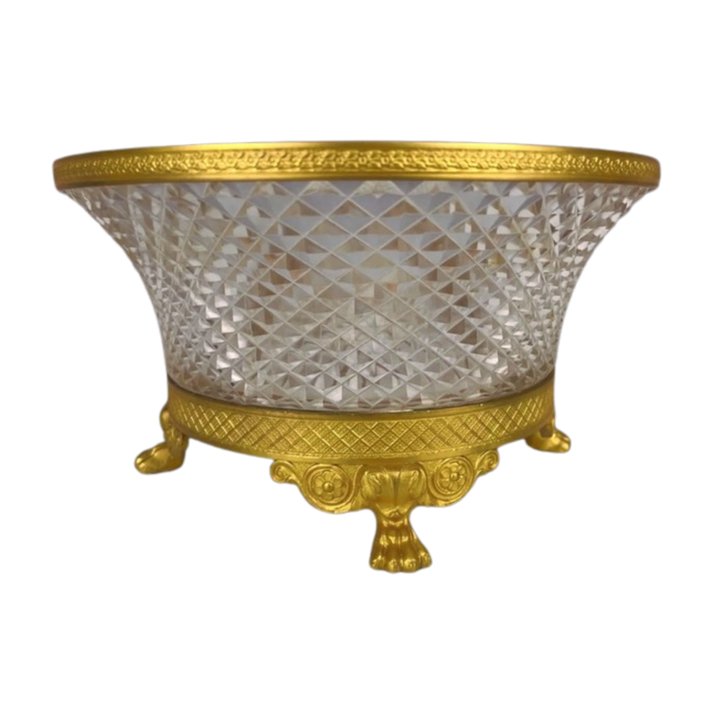 Antique French Cut Crystal & Gilt Bronze Footed Bowl
