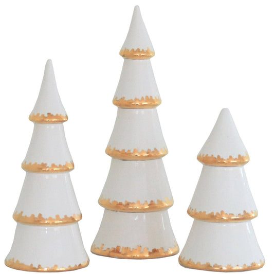 White Tiered Christmas Trees with 22K Gold Brushstroke Accent: Small