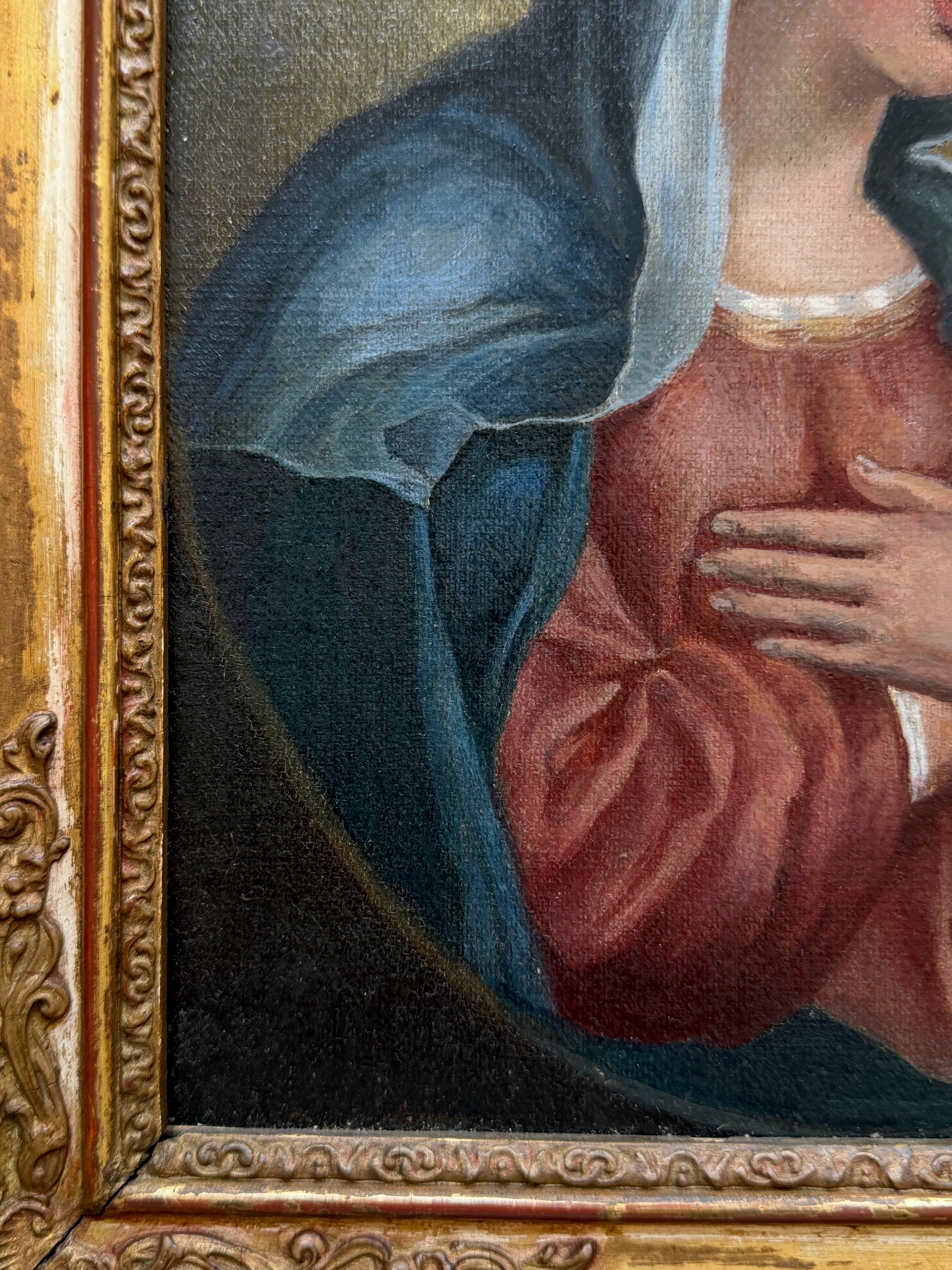 19th Century Oil on Canvas Madonna in Prayer, in the Manner of Sassoferrato