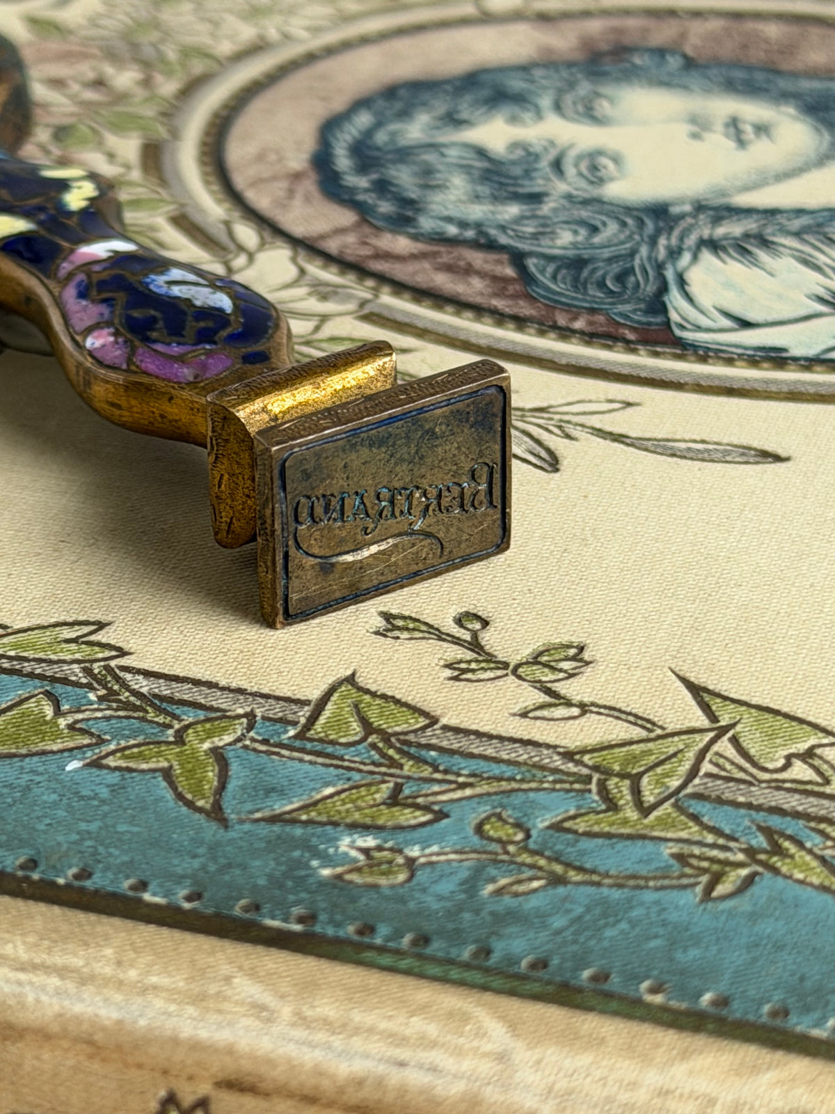 Antique French Champlevé Enamel Wax Seal with Floral Detailing