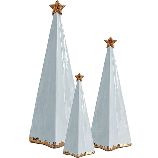 Hydrangea Blue Folded Christmas Trees with 22K Gold Brushstroke Accent: Small